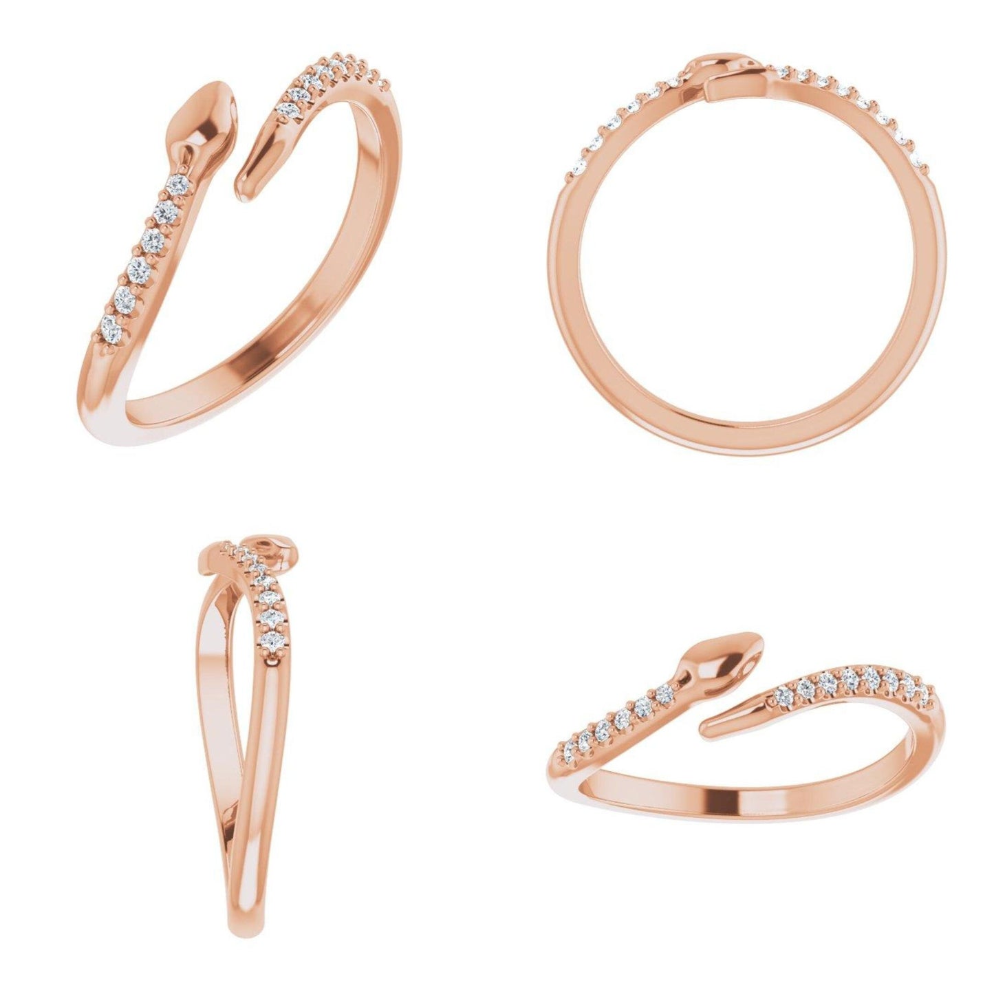 14K Yellow / White / Rose Gold or Platinum and Diamond Snake Bypass Ring