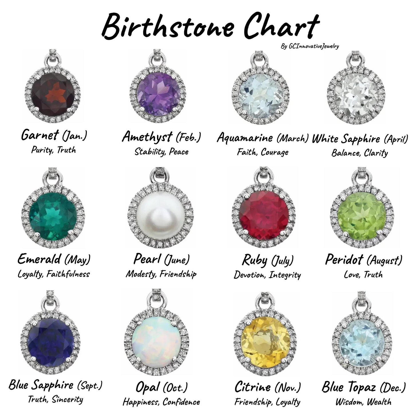 14K White Gold & Diamond Birthstone Necklace