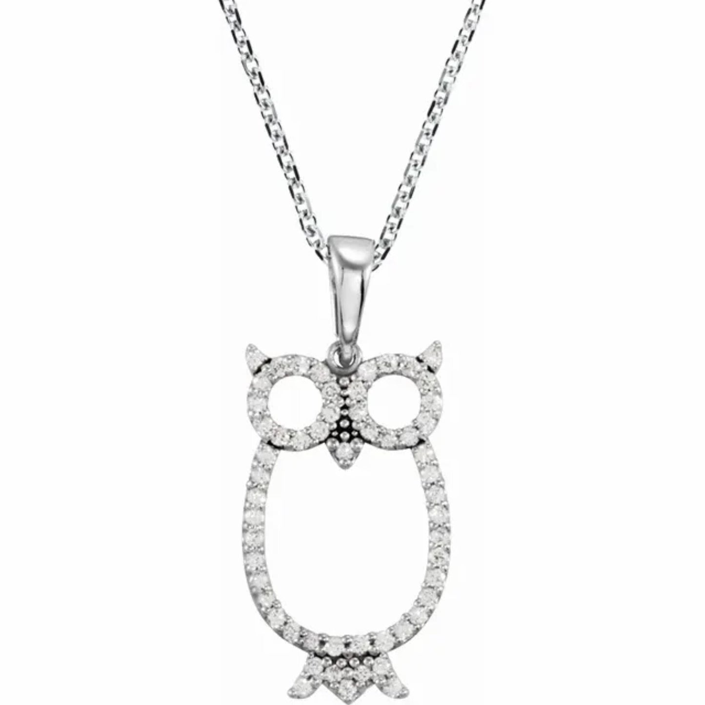 14K White Gold and Diamond Owl Necklace