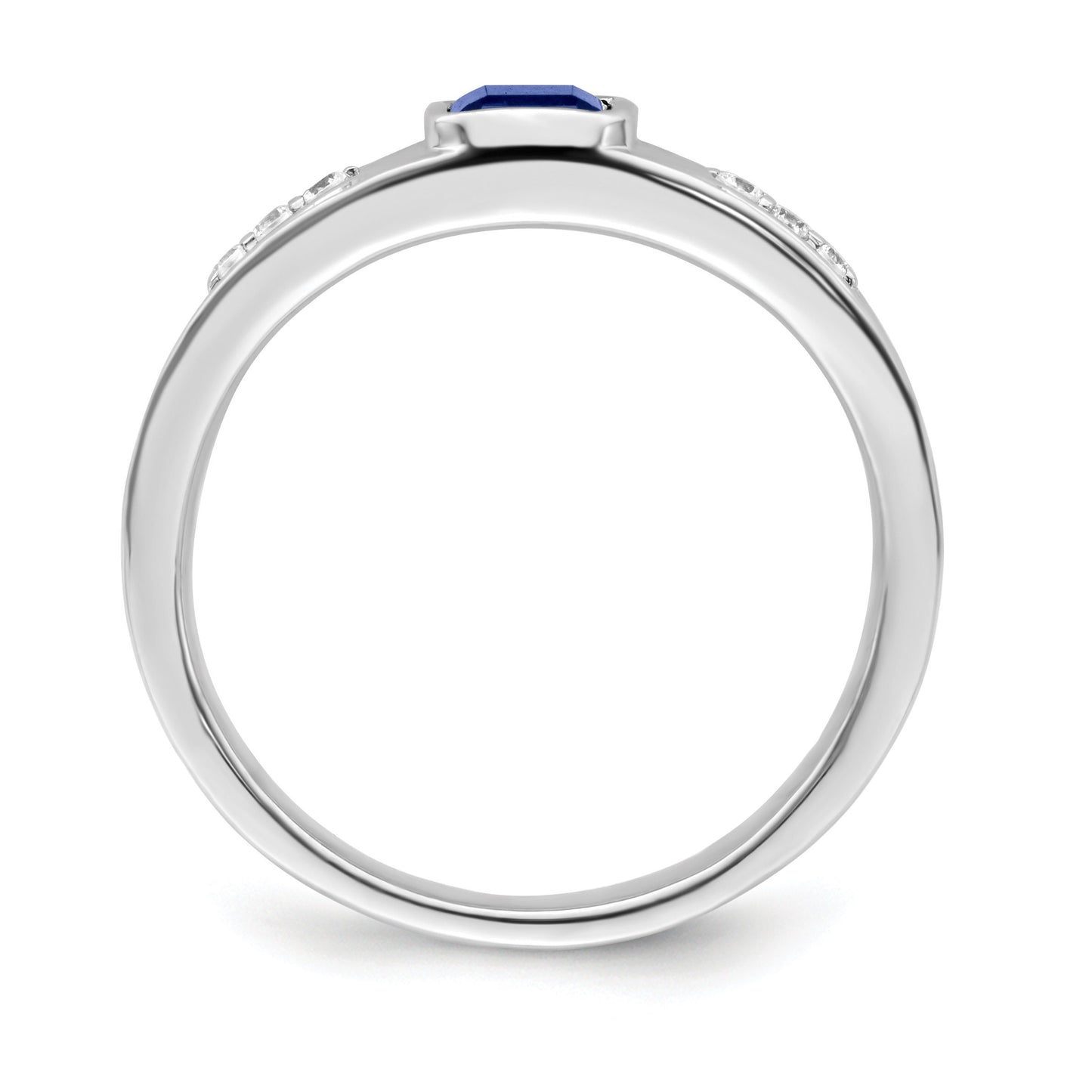 14K Yellow or White Gold and Diamond and Ruby or Created Sapphire Emerald-Cut Ring