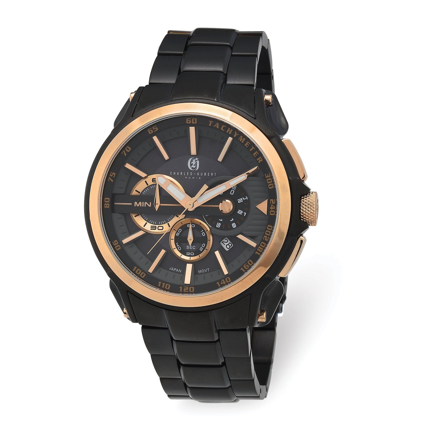 Charles Hubert Stainless Steel Band Chronograph White/Blue Dial, White/Black Dial, or Black/Black Dial Watch