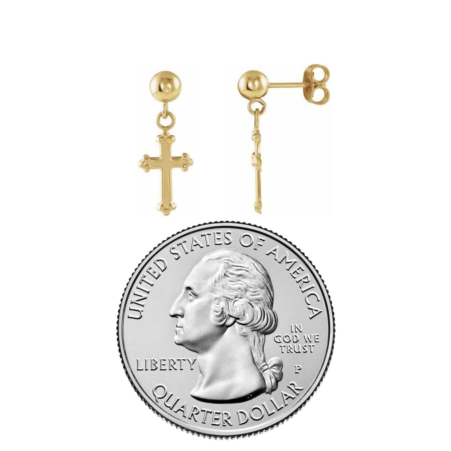 14K Yellow Gold Cross Ball Earrings