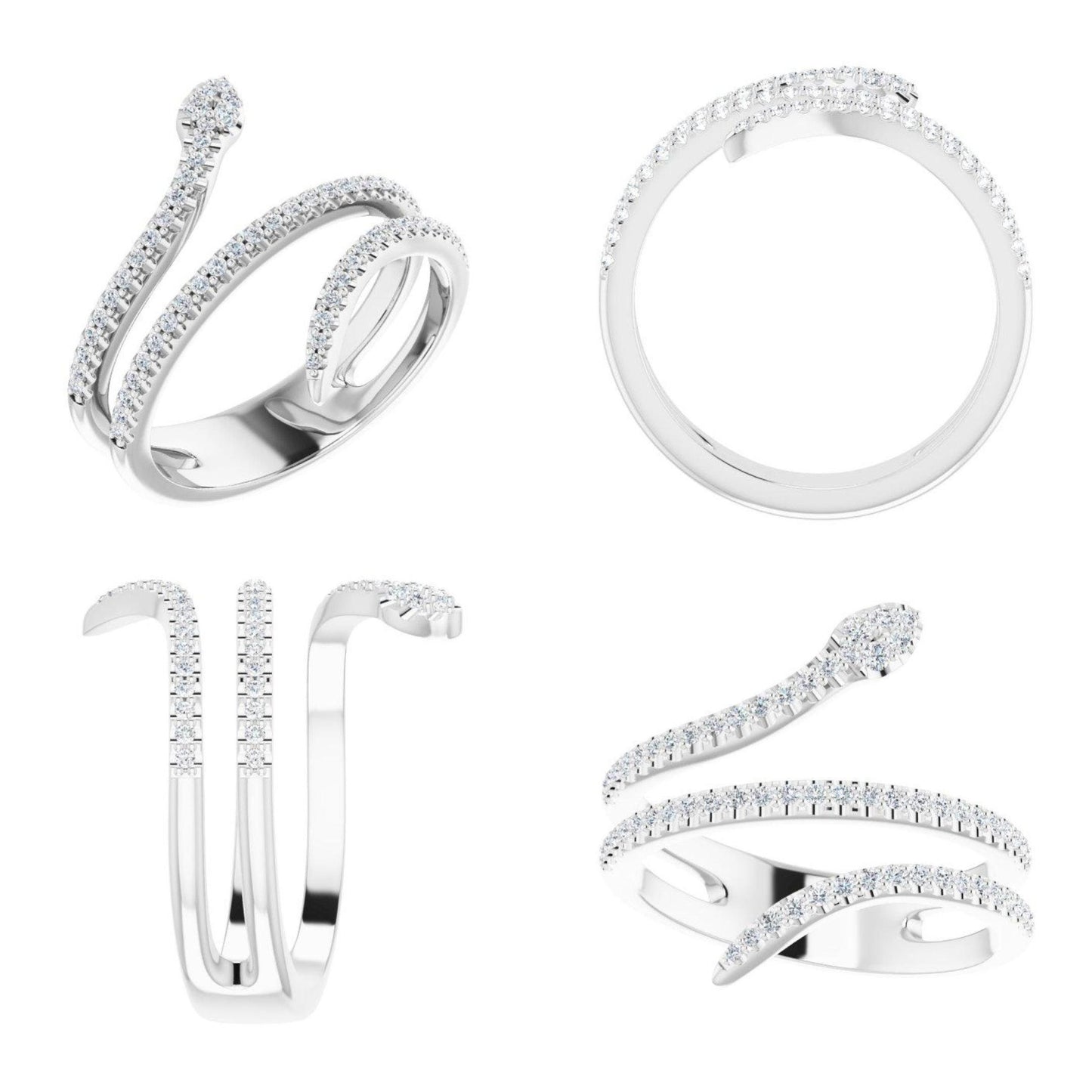 14K Yellow / White / Rose Gold or Platinum and Diamond Snake Ring