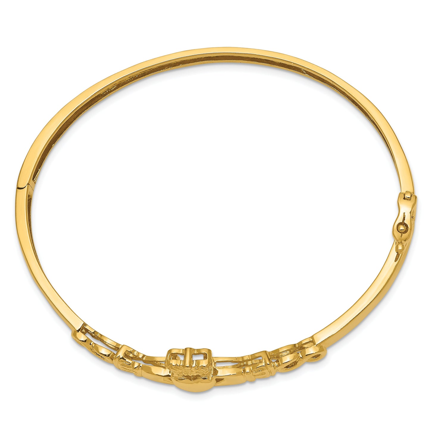 14K Yellow Gold Claddagh Hinged Bangle Bracelet
