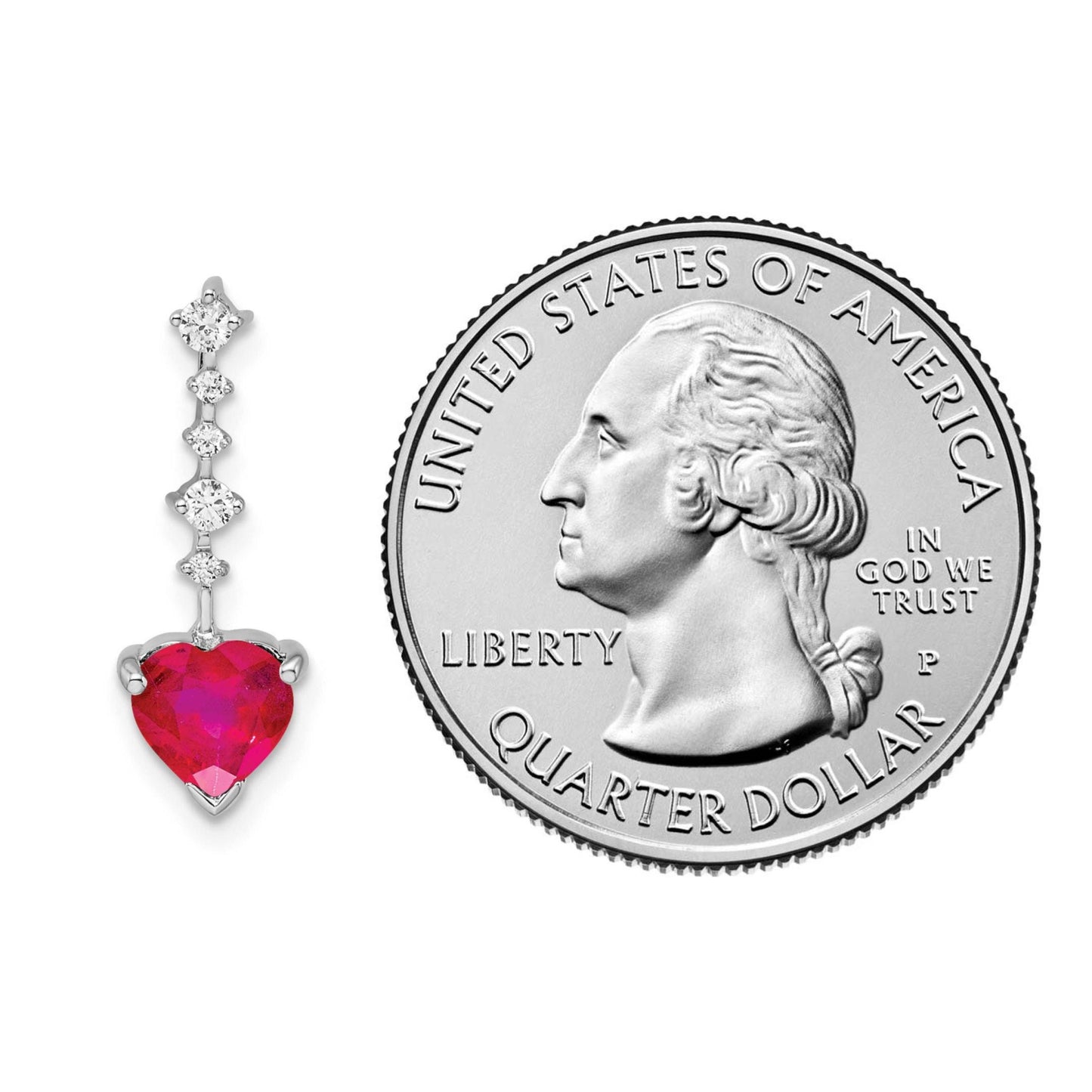 14K White Gold Ruby and Diamond Heart Chain Pendant