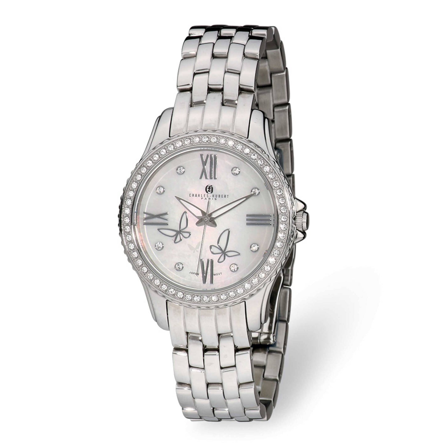 Charles Hubert Stainless Steel Gold / Silver Tone with White Butterfly Dial Watch