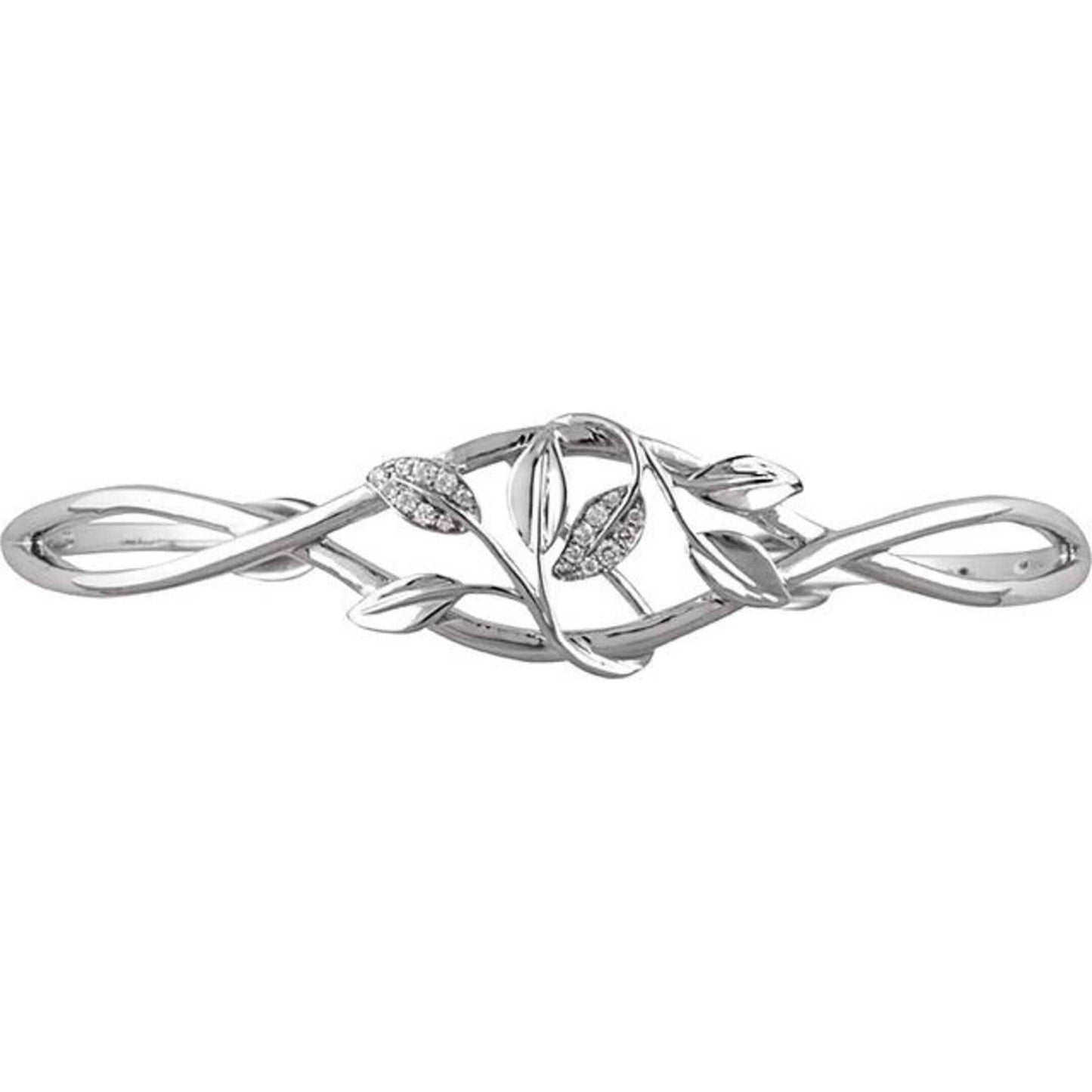 14K White Gold and Diamond Leaf Design Cuff Bracelet