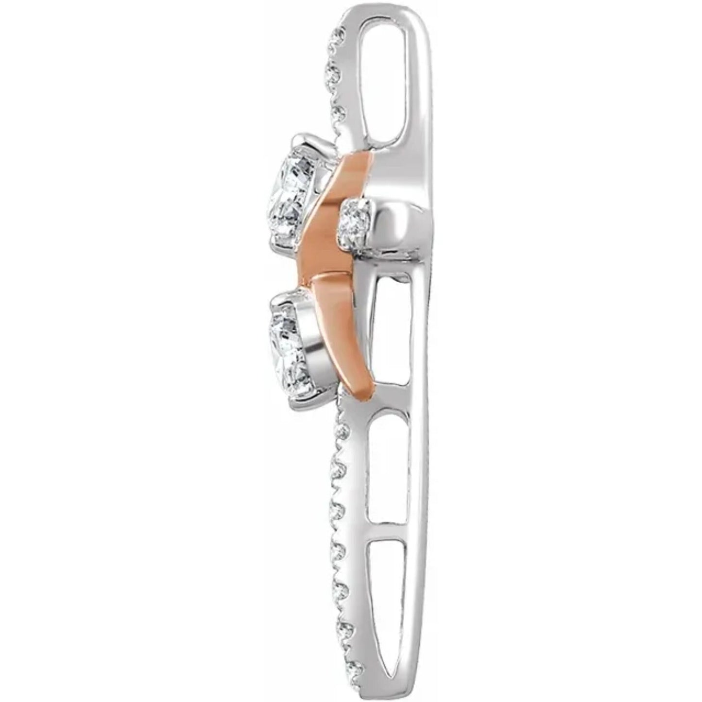 Solid 14K White & Rose Gold Diamond Cross Pendant