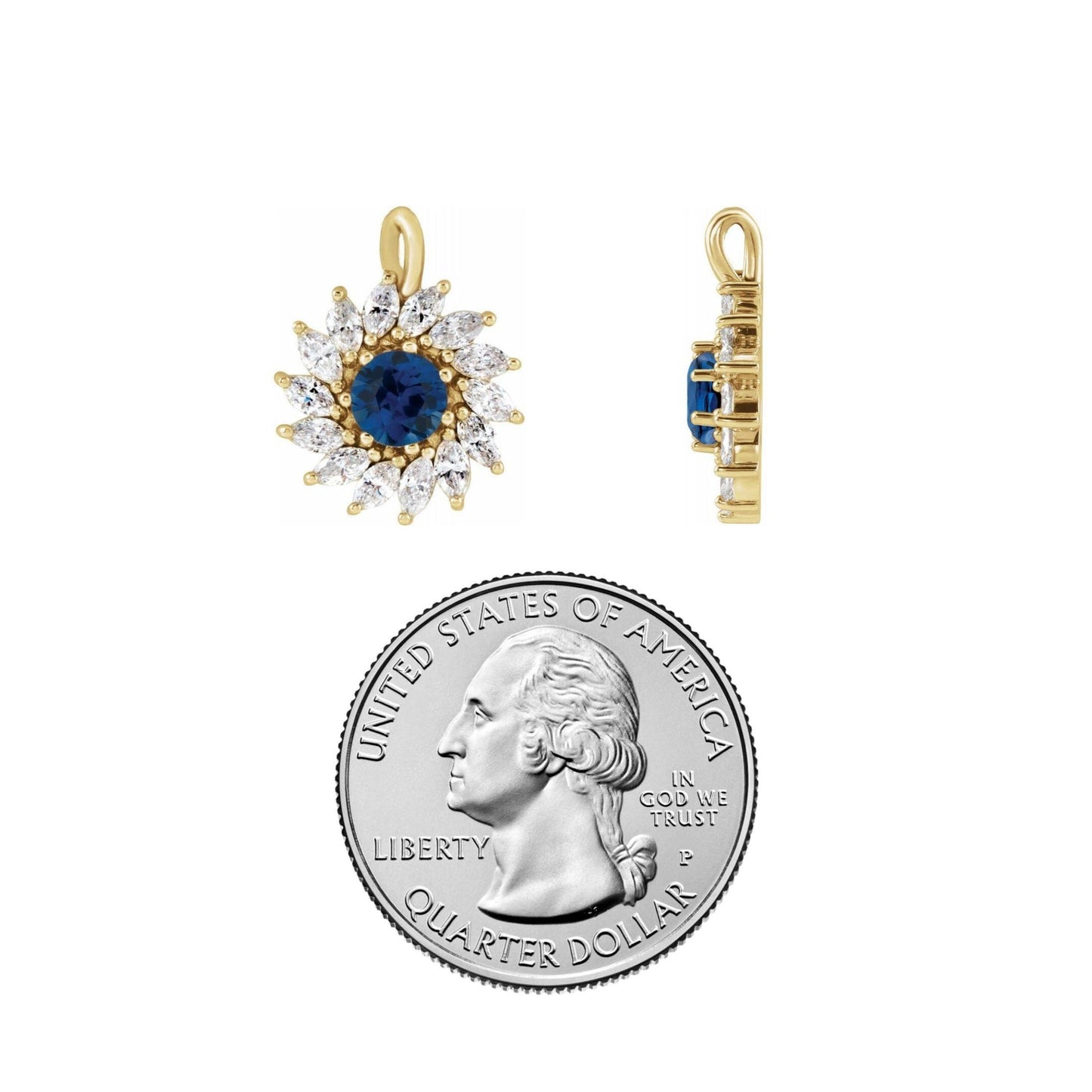 14K Yellow / White / Rose Gold or Platinum Birthstone and Diamond Sunburst Halo Pendant