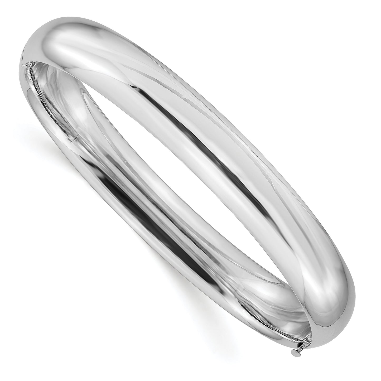 14K White Gold High Polished Hinged Bangle Bracelets