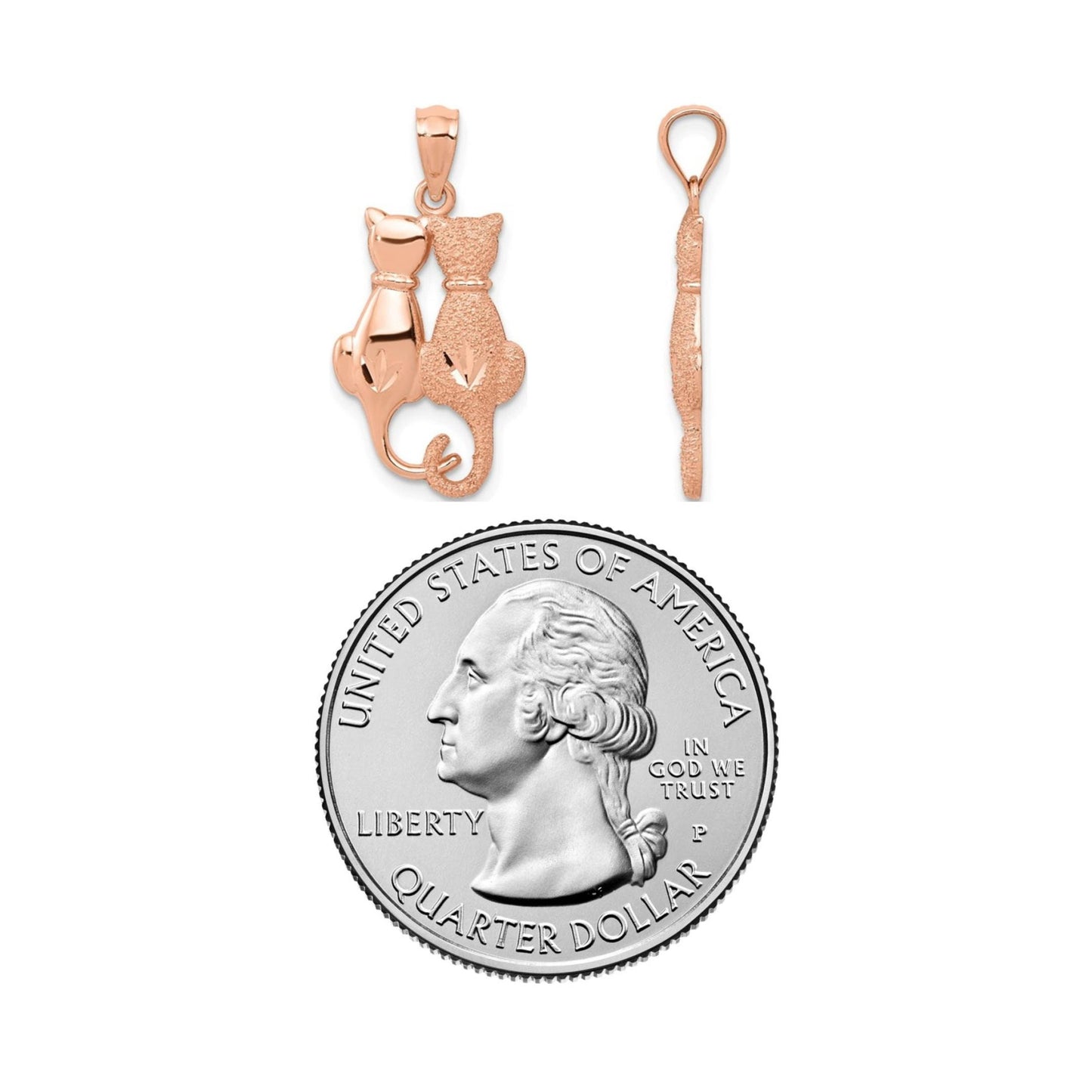 10K / 14K Yellow or Rose Gold Satin & Polished Cats Pendant