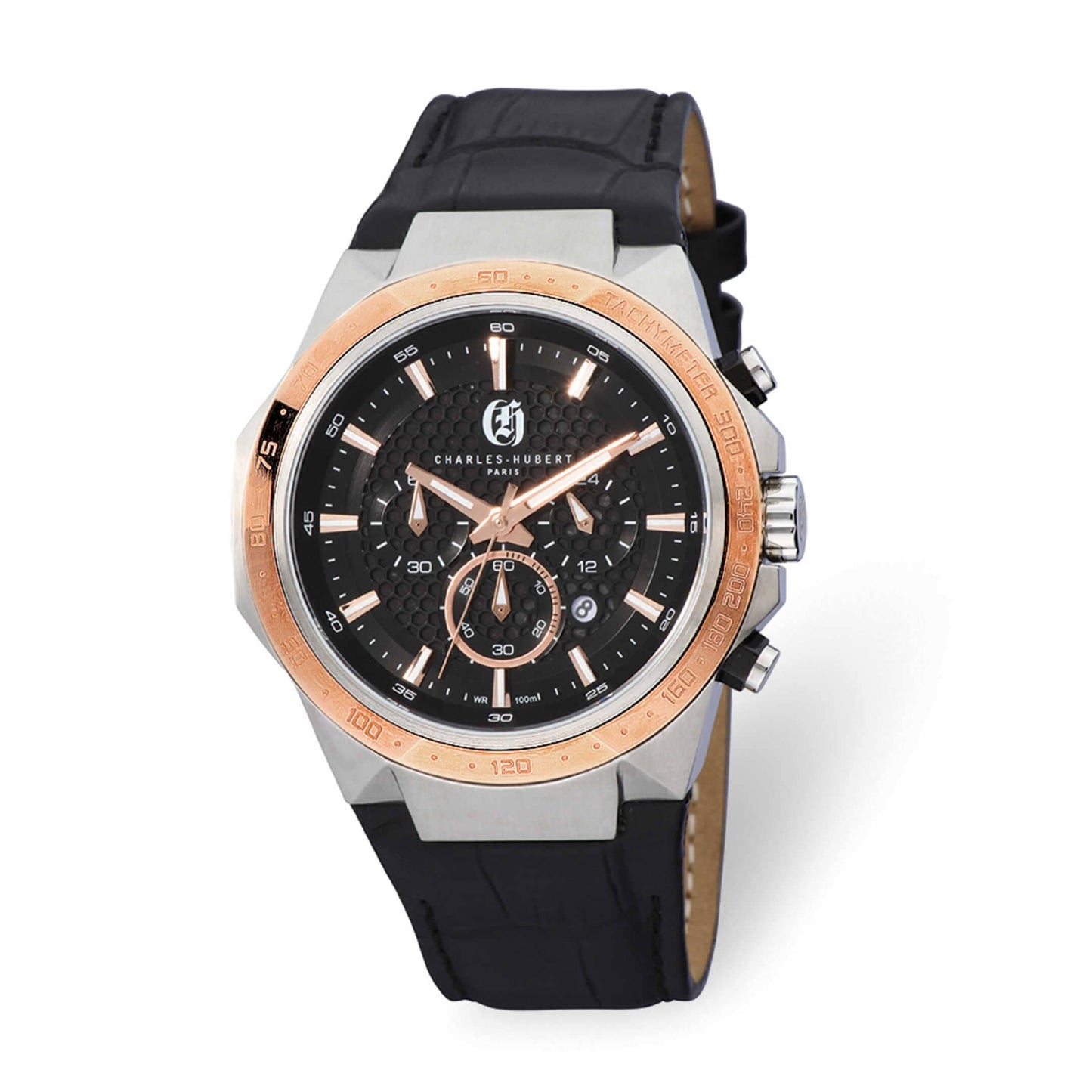 Charles Hubert Stainless Steel Band Chrono White/Black Dial, Rose/Black Dial, or Rose/Gray Dial Solar-Powered Watch