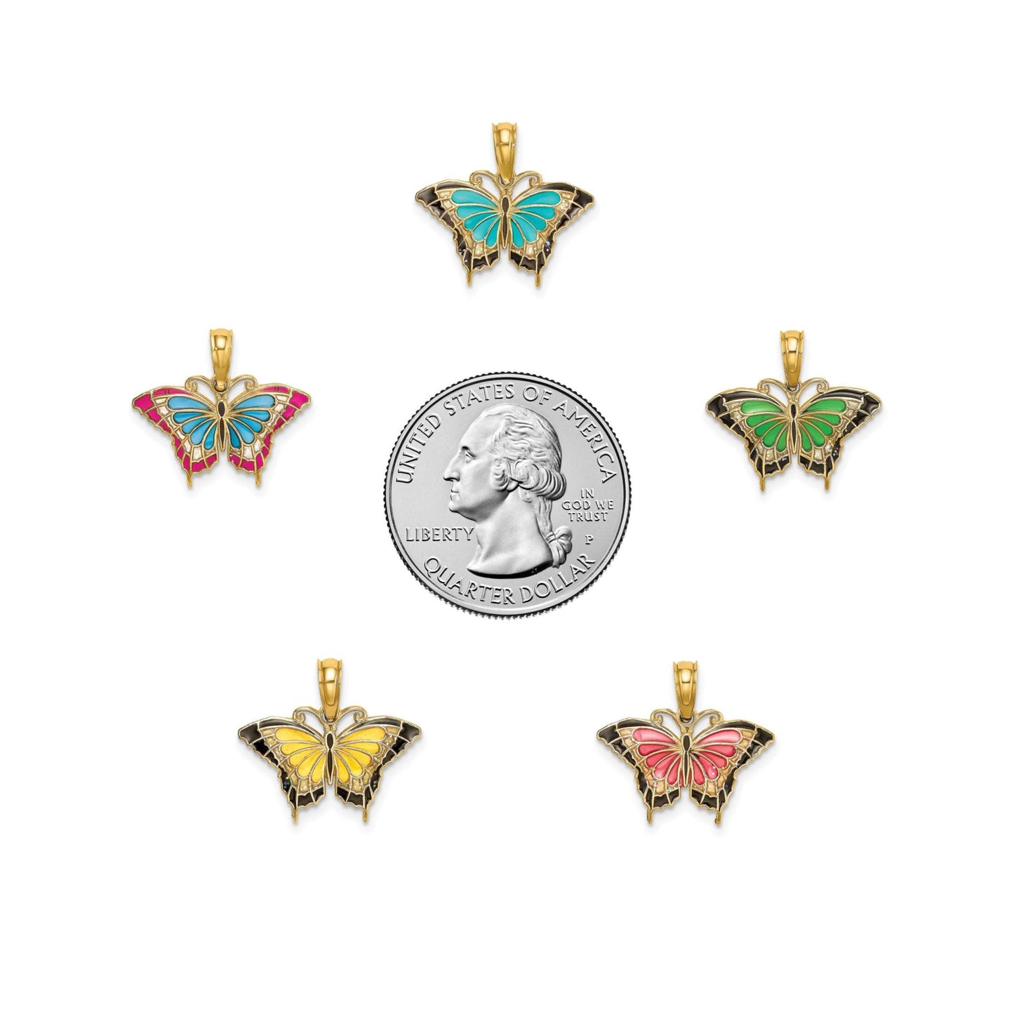 14K Yellow Gold Enameled Butterfly Pendant