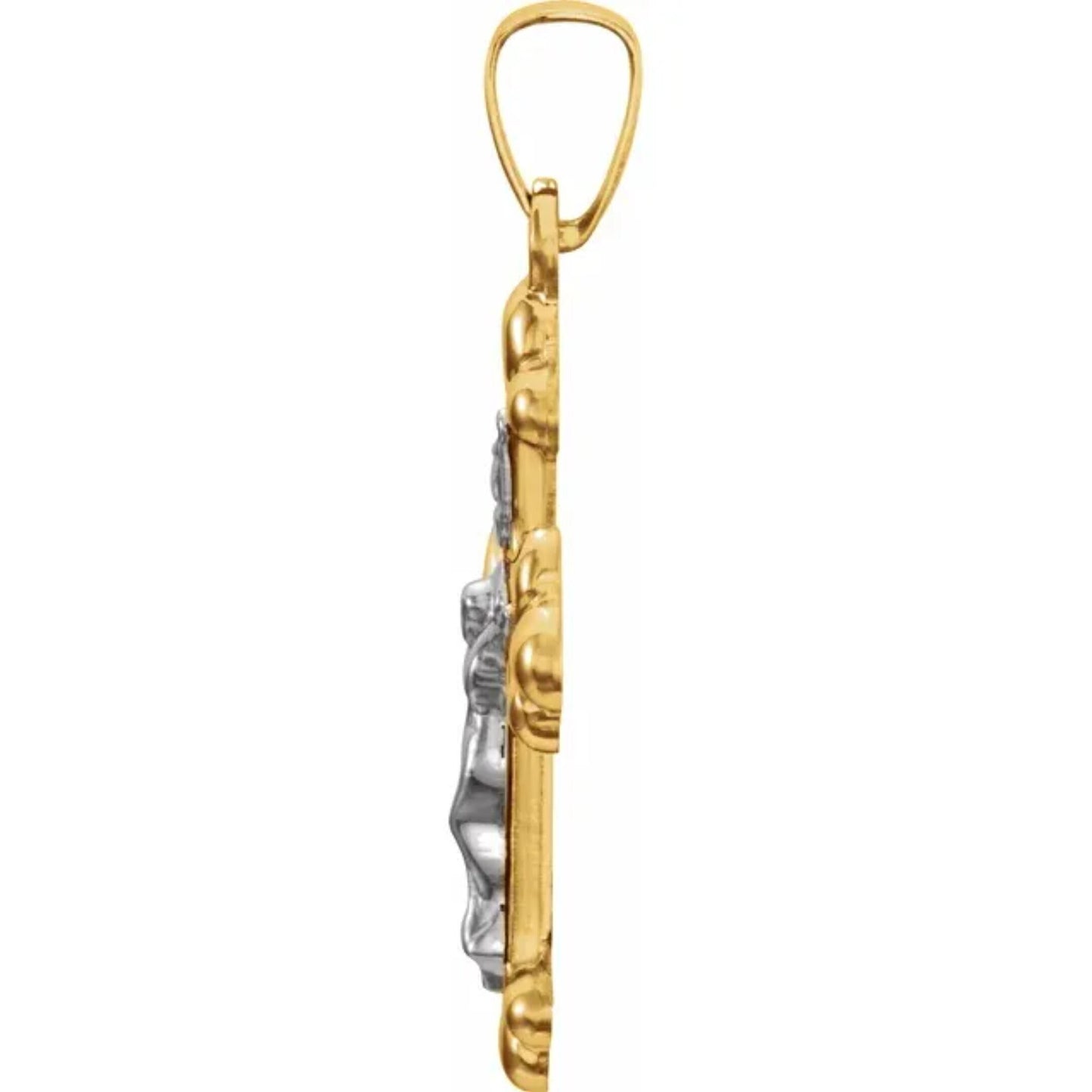Solid 14K Yellow & White Gold Crucifix Pendant