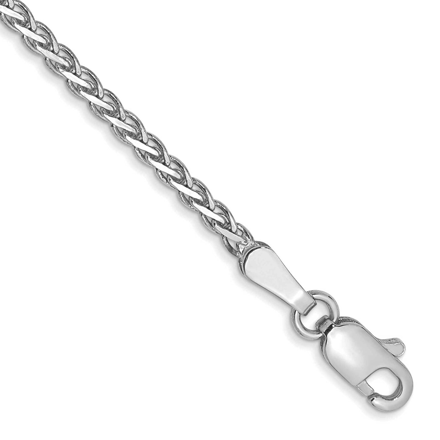 Solid 14K White Gold Flat Spiga Wheat Chain Bracelet / Anklet, 7" Inch, 1.9mm Thick