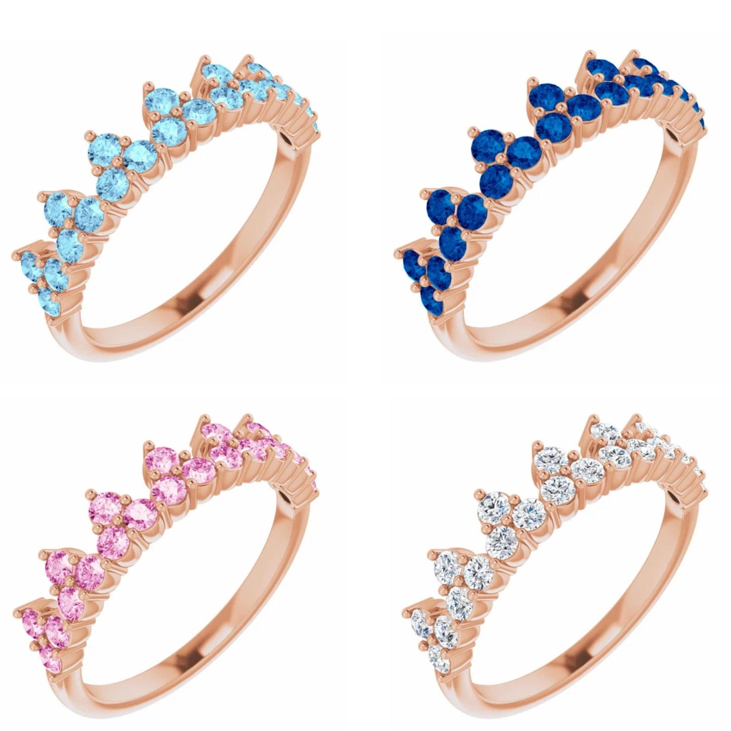 14K Yellow / White / Rose Gold or Platinum Gemstone Stackable Crown Ring