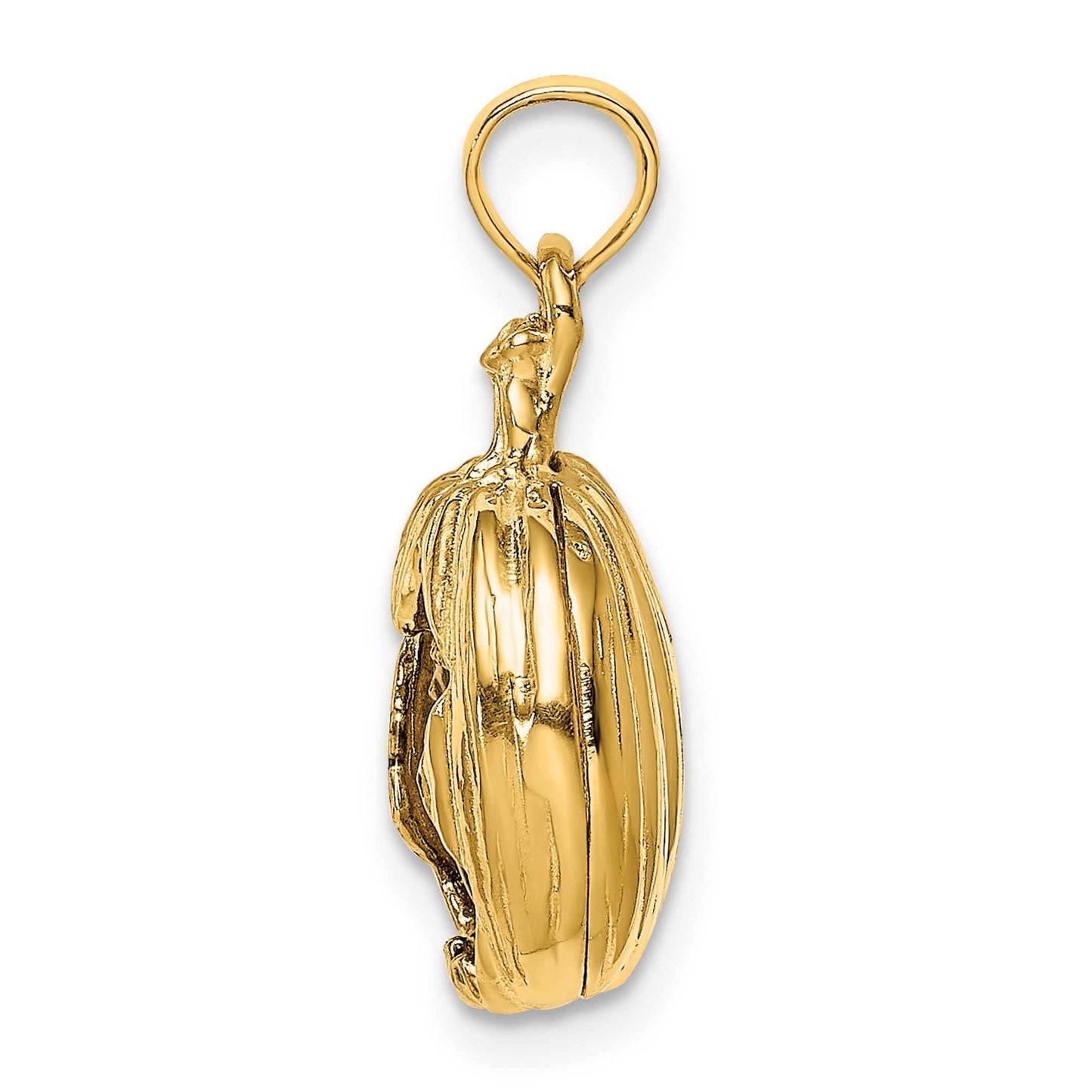 14K Yellow Gold 3D Jack-o-Lantern and Enamaled Cat & Moon Pendant