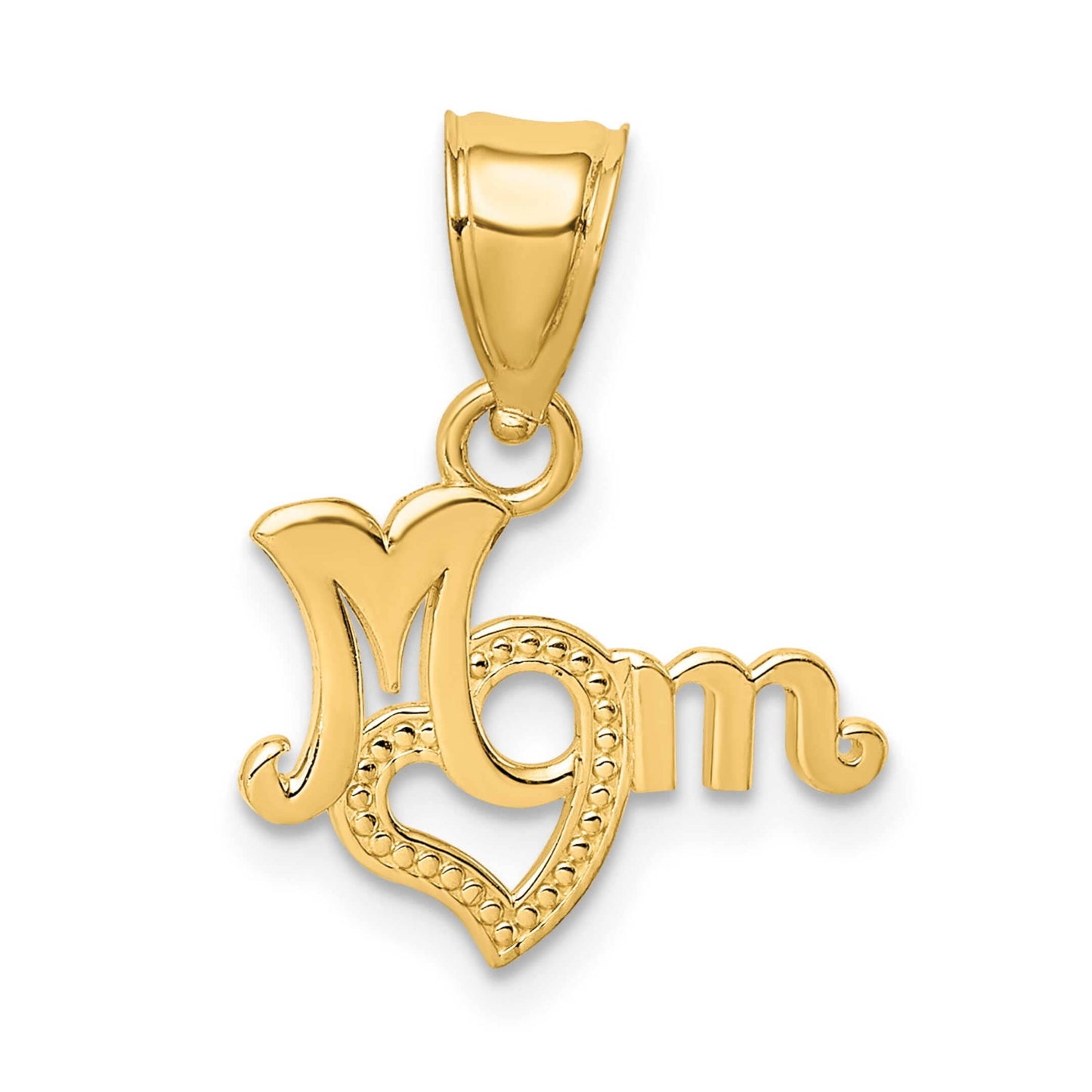 14K Yellow Gold Mom With Heart Charm