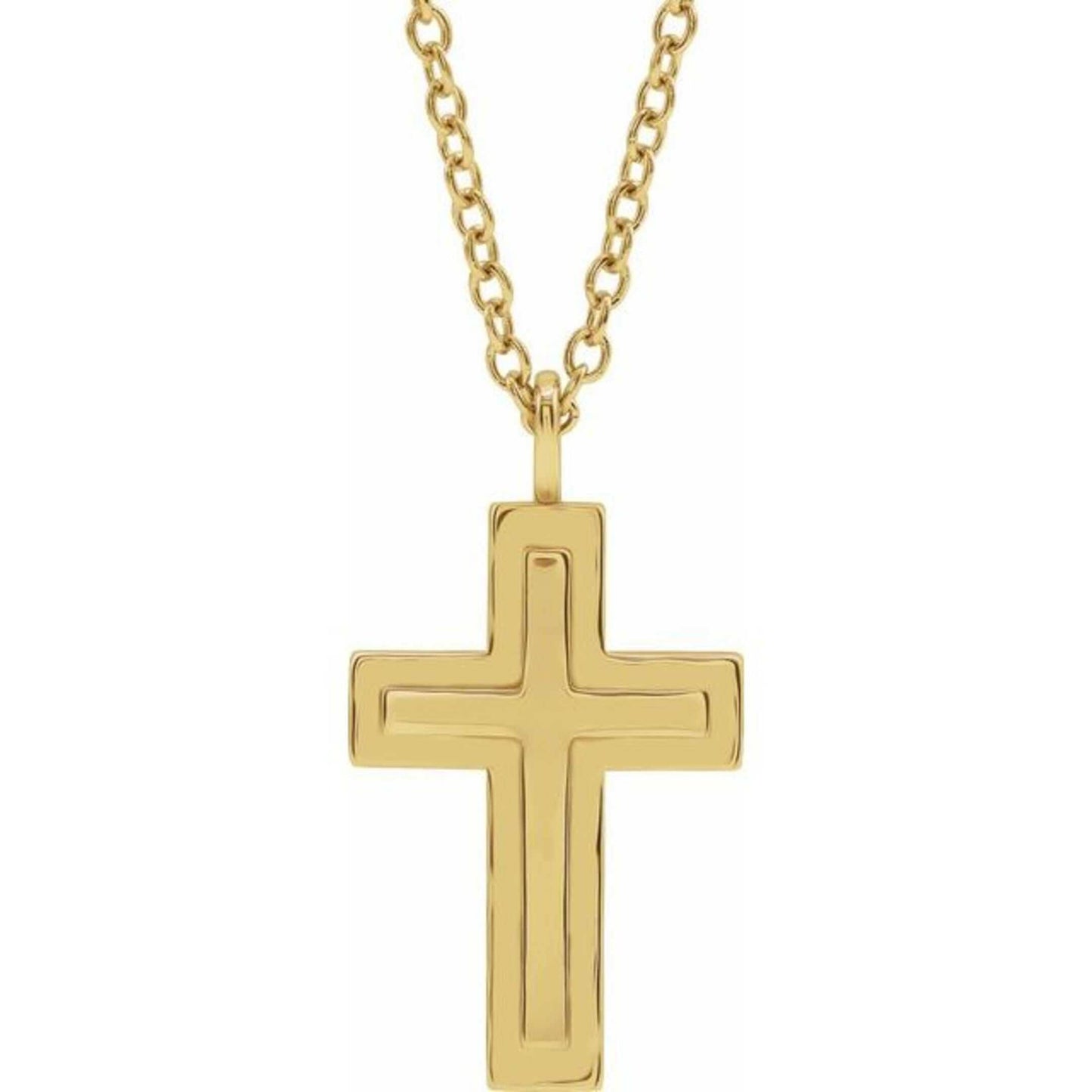 14K Yellow / White / Rose Gold or Platinum Textured Cross Pendant or Necklace
