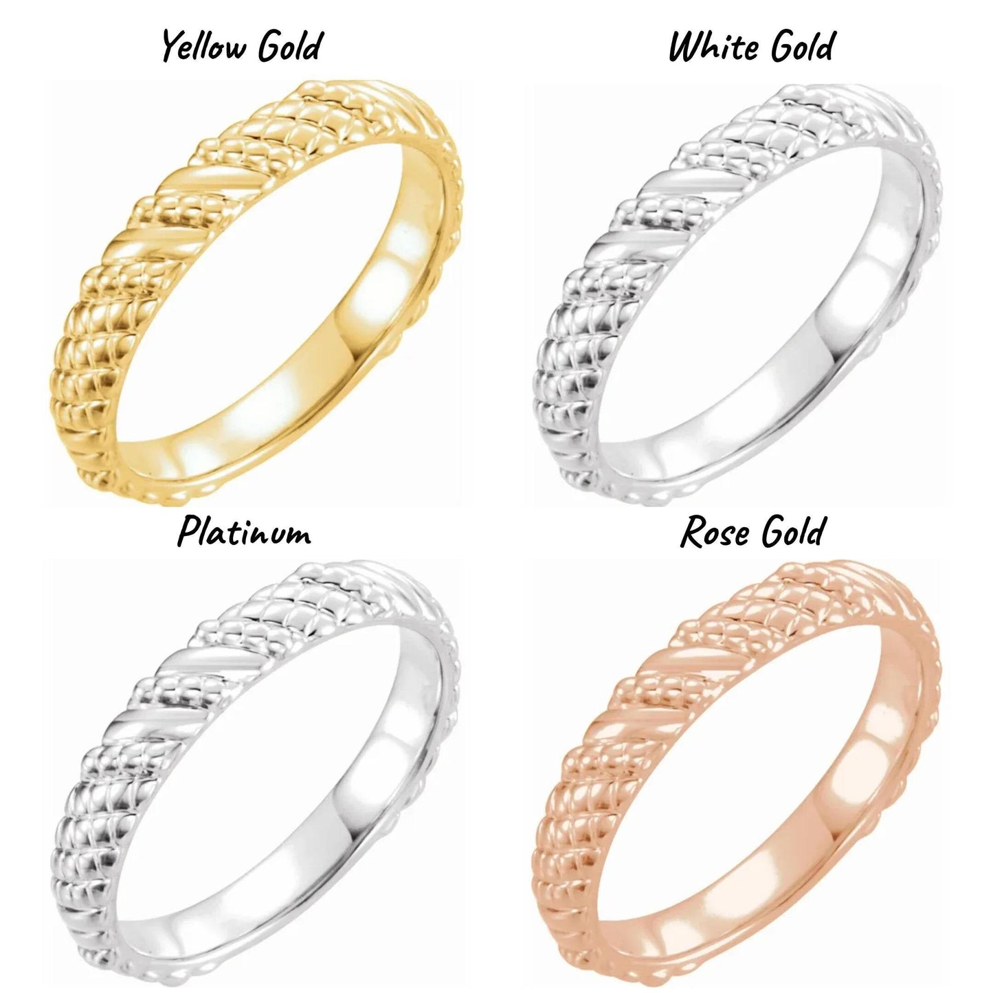 14K Yellow / White / Rose Gold or Platinum Textured Stackable Ring