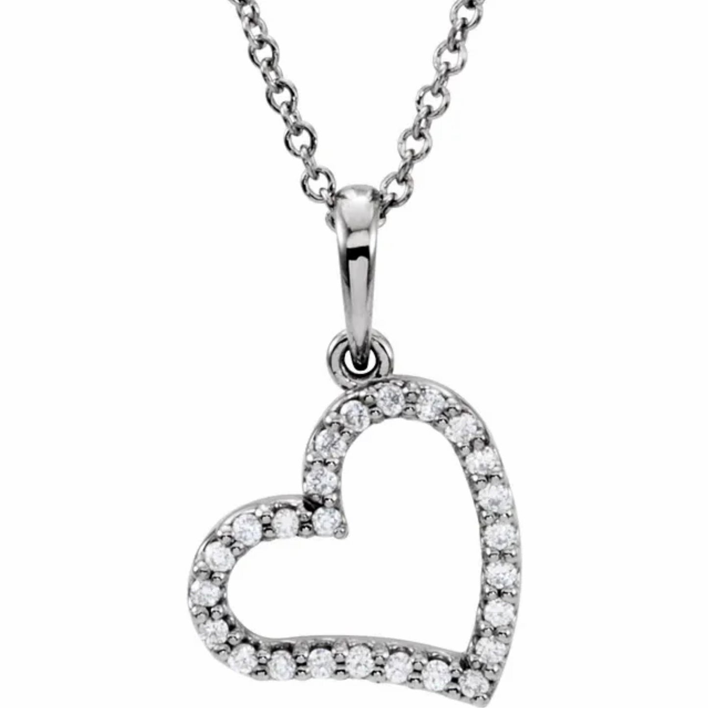 14K Yellow, White, or Rose Gold and Diamond Heart Necklace