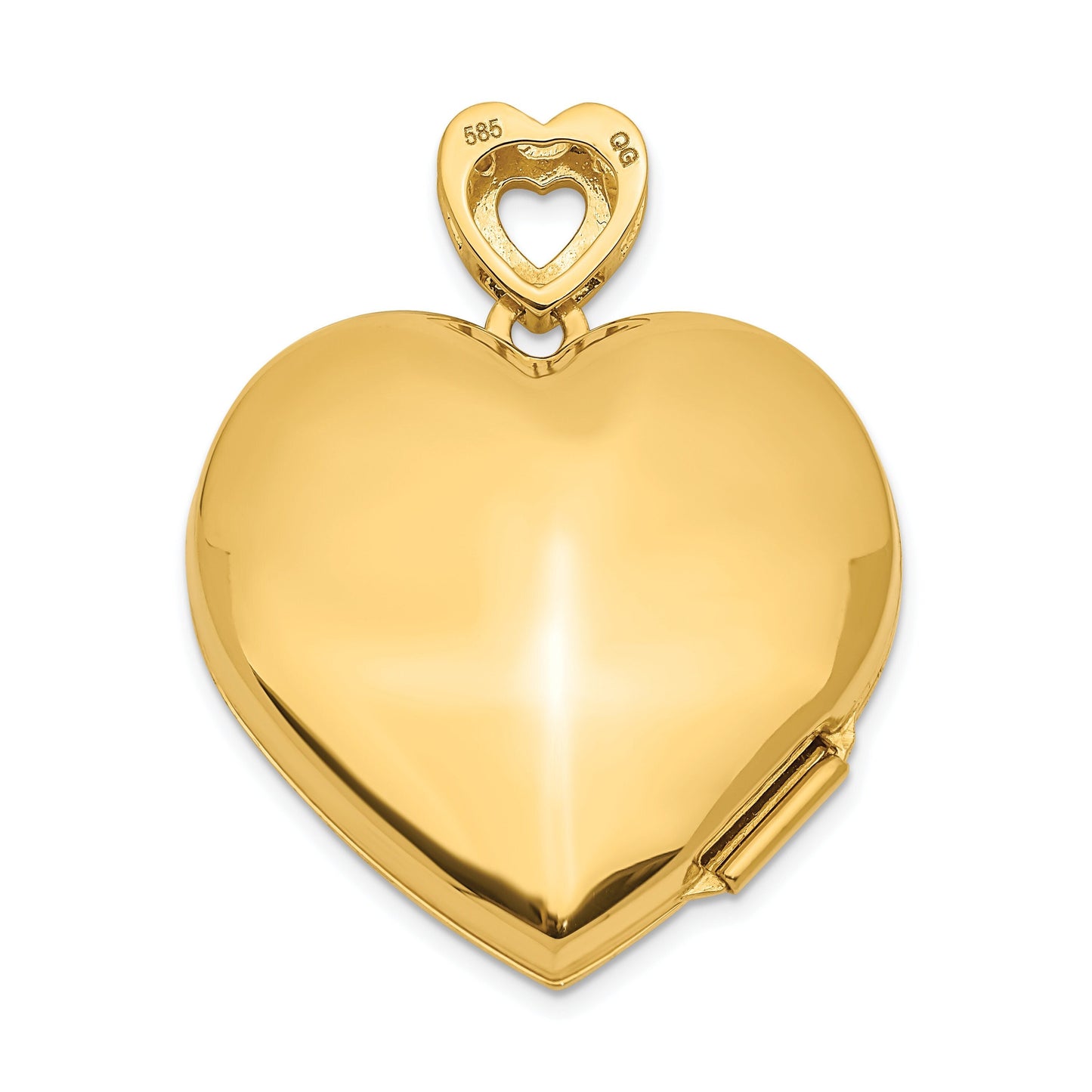 14K Yellow Gold and Diamond Engravable Heart Shape Locket with Vintage Filigree Front Design and Heart-Shaped Bale