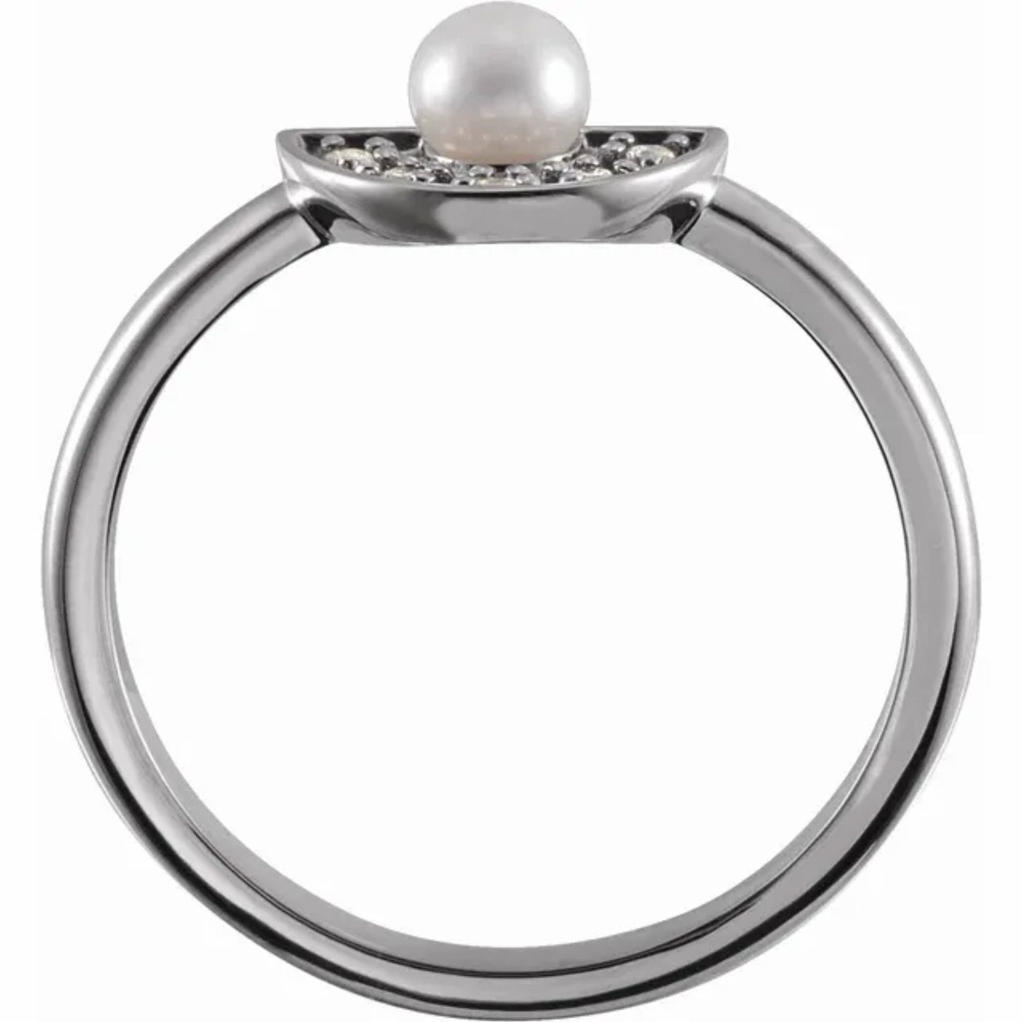 14K Yellow / White / Rose Gold or Platinum Akoya Cultured Pearl and Diamond Fan Ring