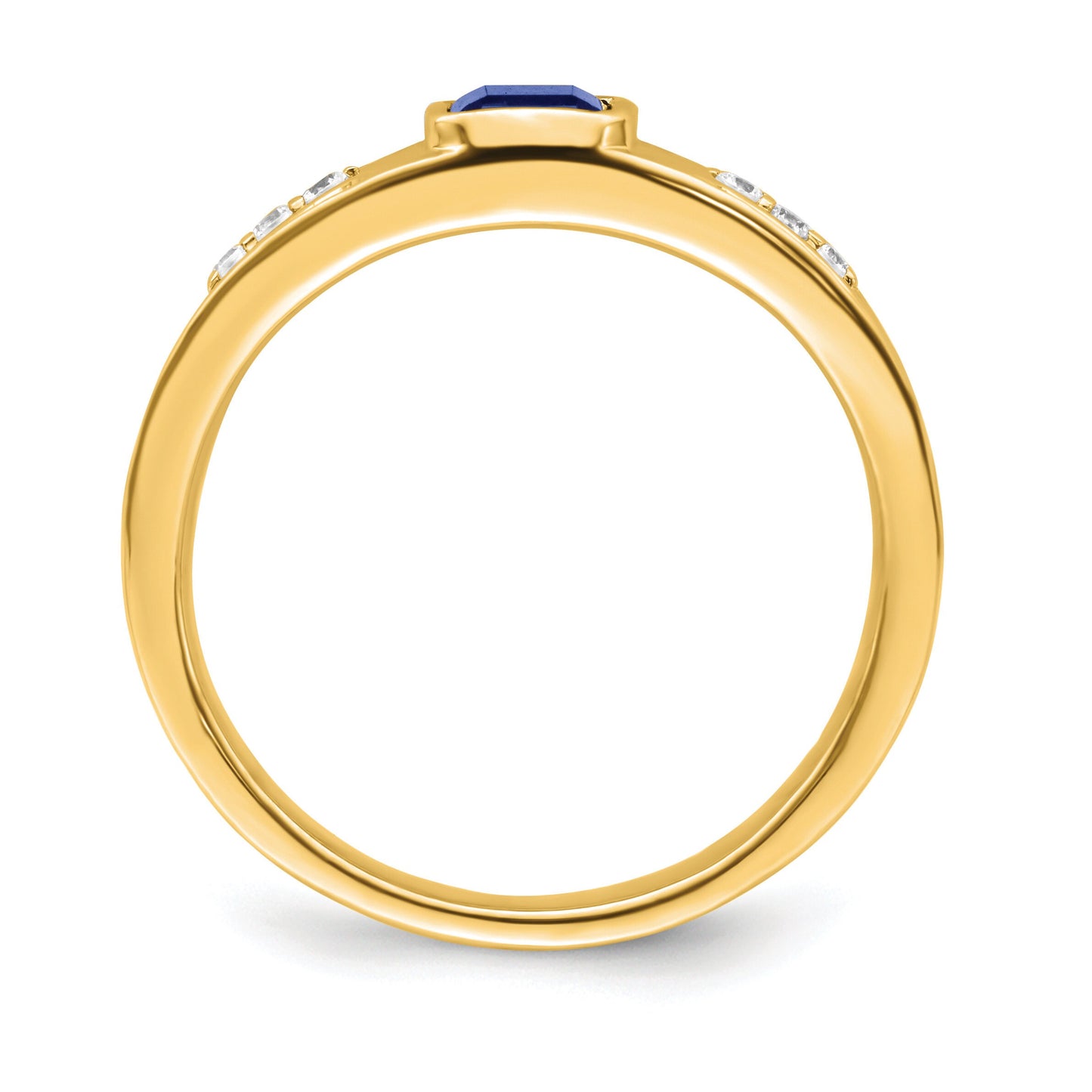 14K Yellow or White Gold and Diamond and Ruby or Created Sapphire Emerald-Cut Ring