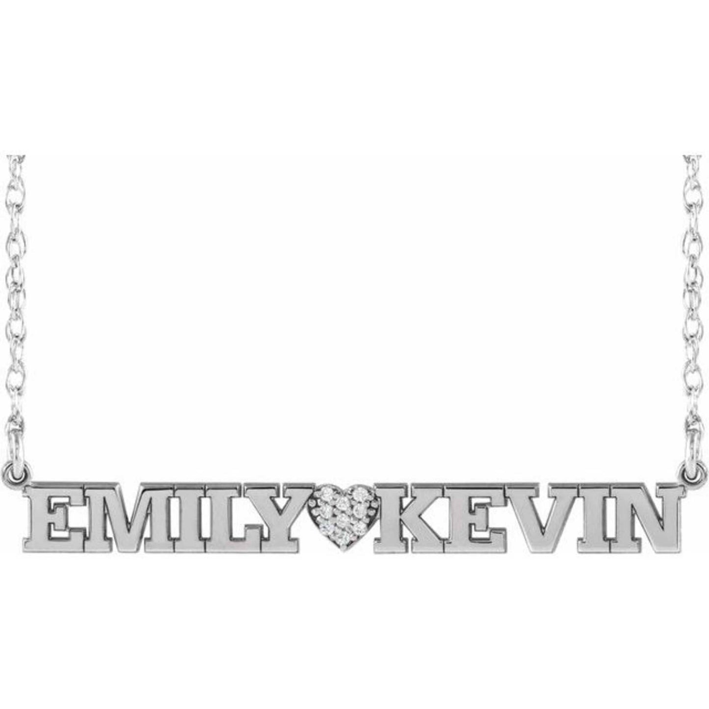14K Yellow, White, or Rose Gold and Diamond Couples Nameplate Necklace