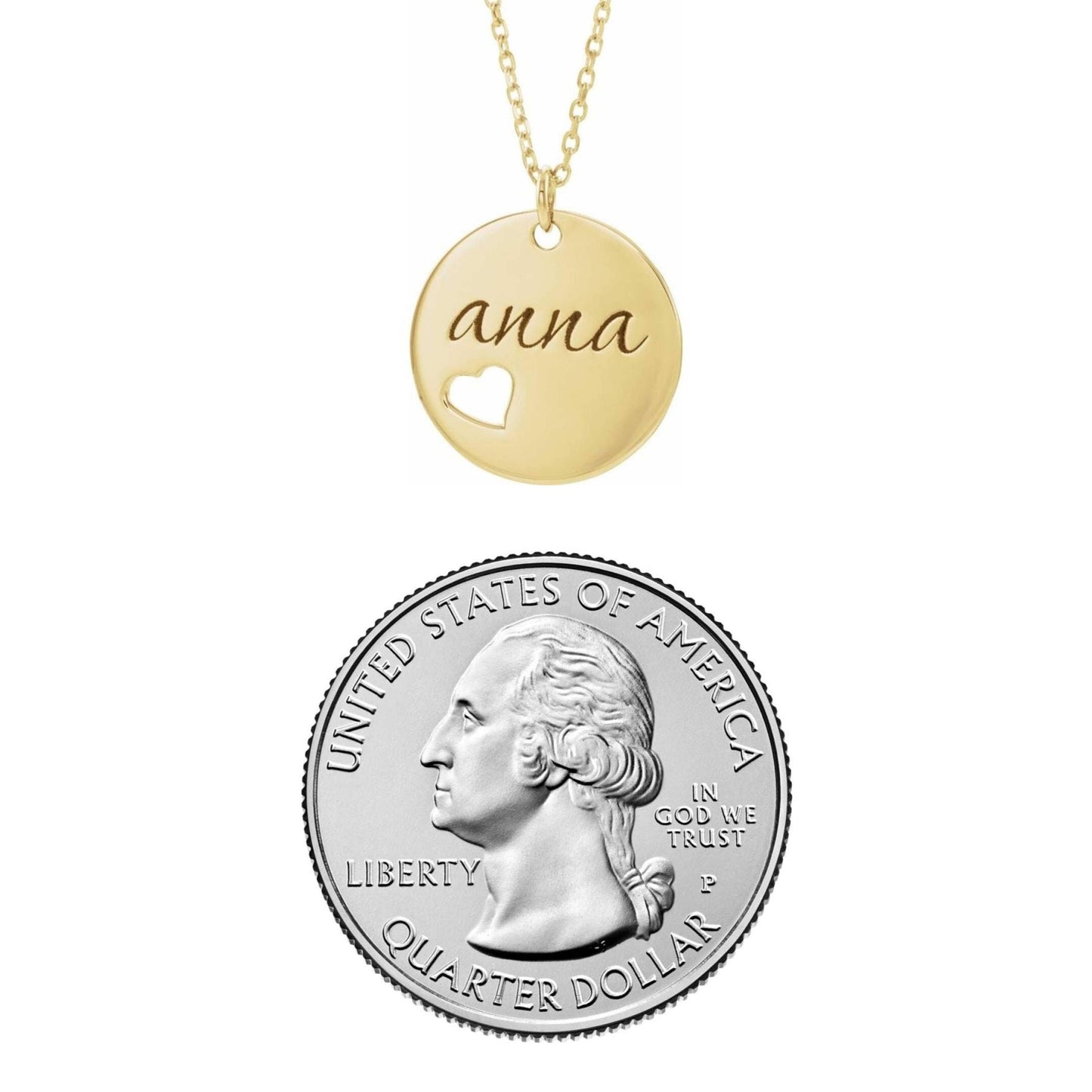 14K Yellow, White, or Rose Gold Pierced Heart Engravable Disc Pendant or Necklace