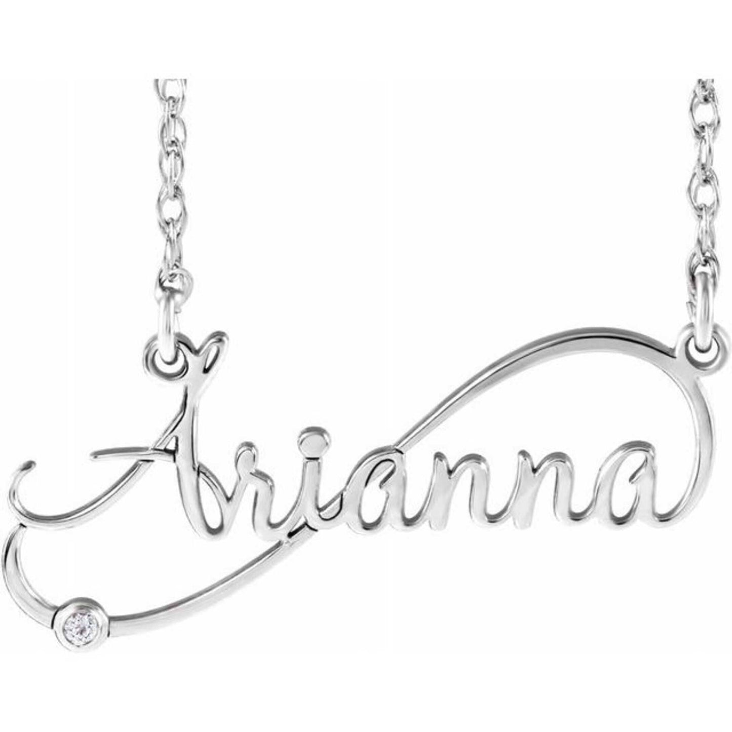 14K Yellow, White, or Rose Gold and Diamond Infinity-Inspired Nameplate Necklace