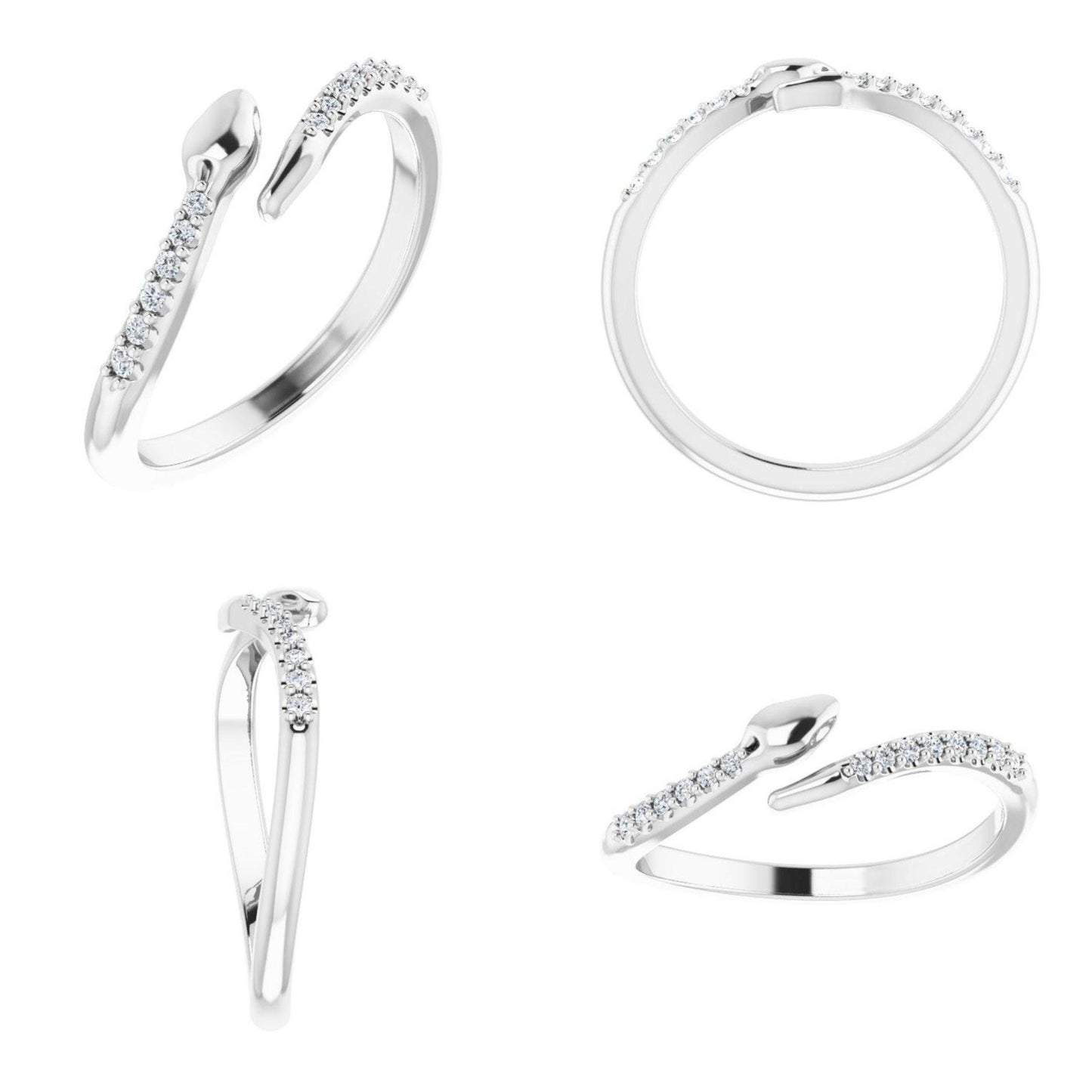 14K Yellow / White / Rose Gold or Platinum and Diamond Snake Bypass Ring