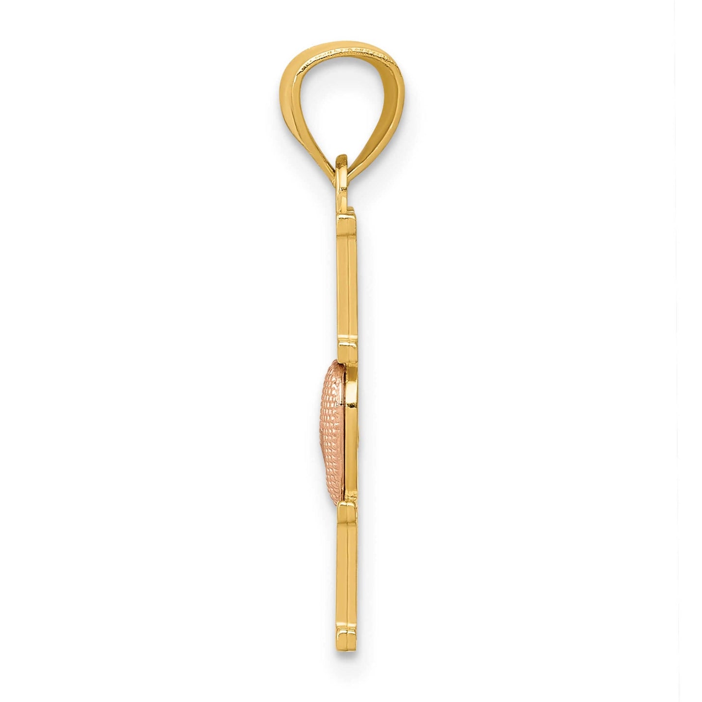 14K Yellow and Rose Gold Mom With Textured Heart Charm