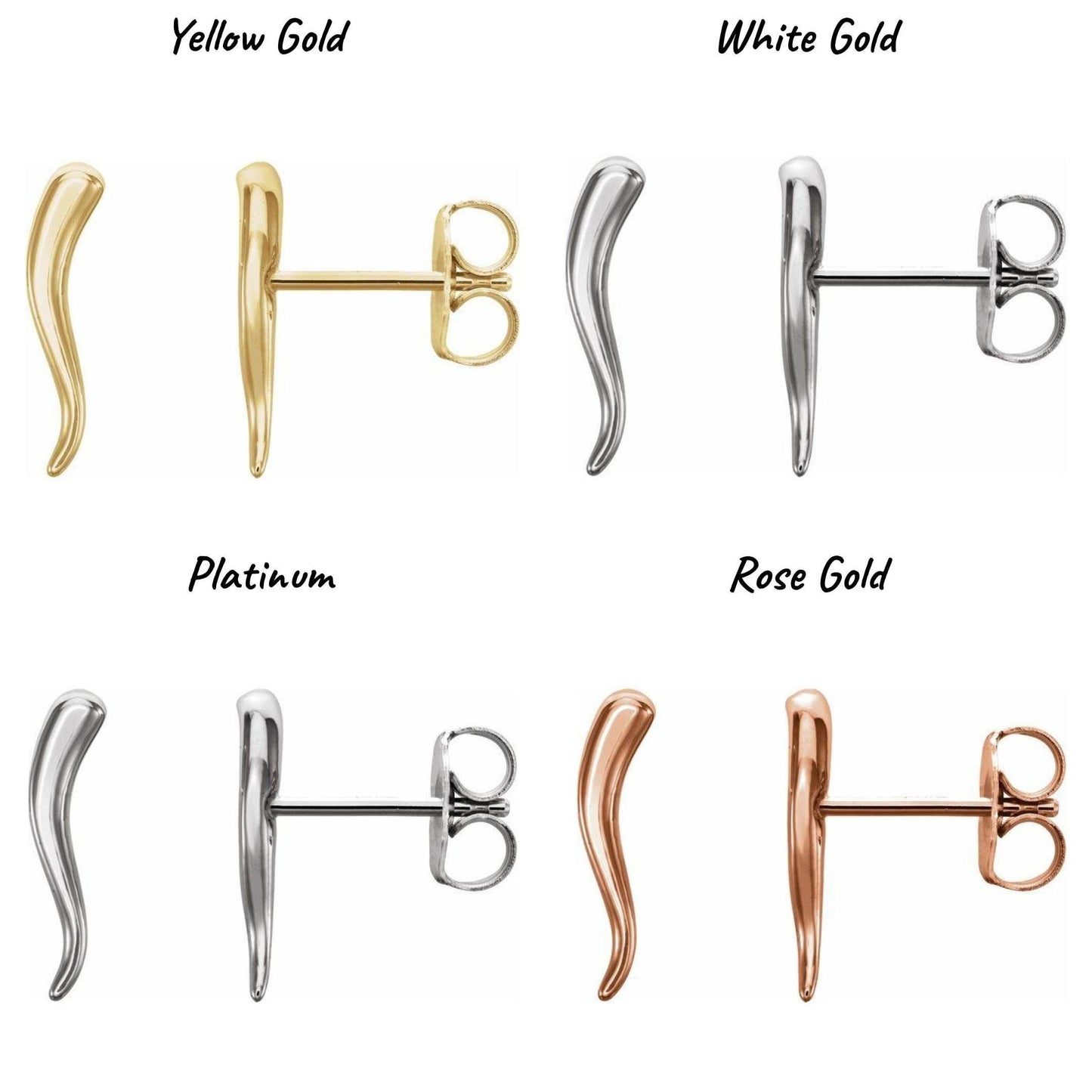 14K Yellow / White / Rose Gold or Platinum Italian Horn Earrings
