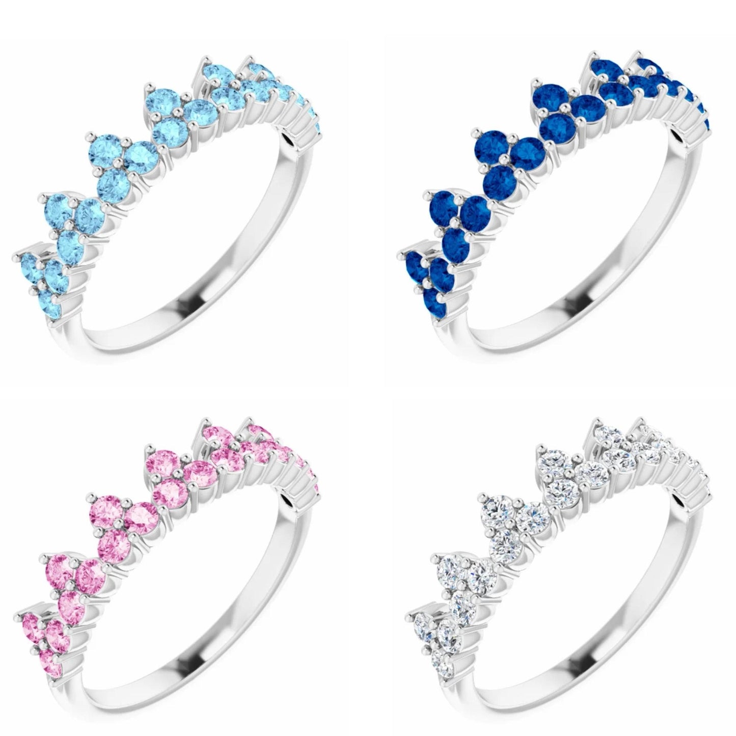 14K Yellow / White / Rose Gold or Platinum Gemstone Stackable Crown Ring