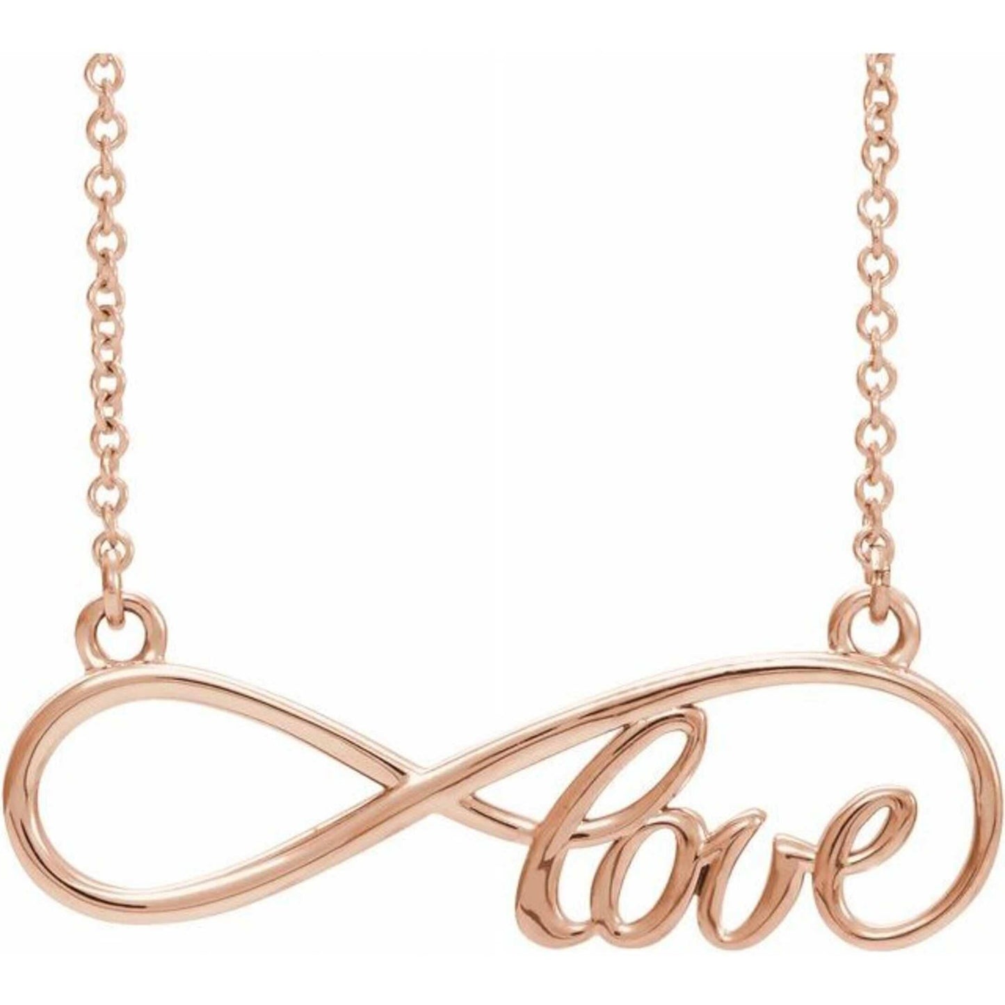 14K Yellow, White, or Rose Gold Infinity-Inspired Love Necklace