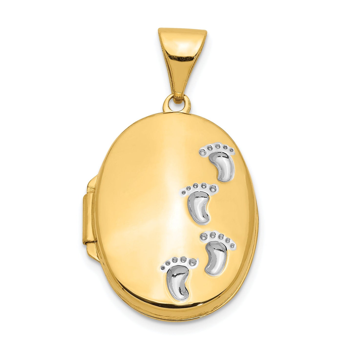 14K Yellow and White Gold Footprints Locket