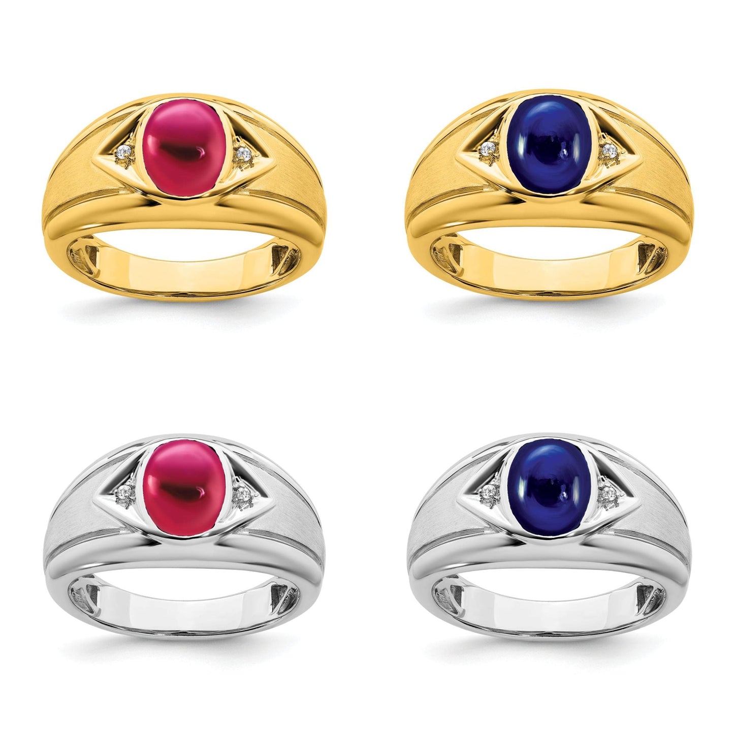 14K Yellow or White Gold and Created Ruby or Created Sapphire Diamond Ring