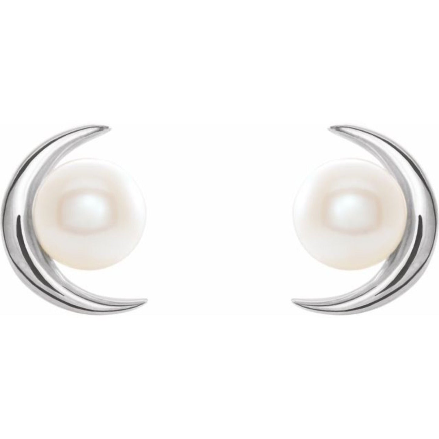 14K Yellow / White / Rose Gold or Platinum and Cultured Freshwater Pearl Crescent Moon Earrings