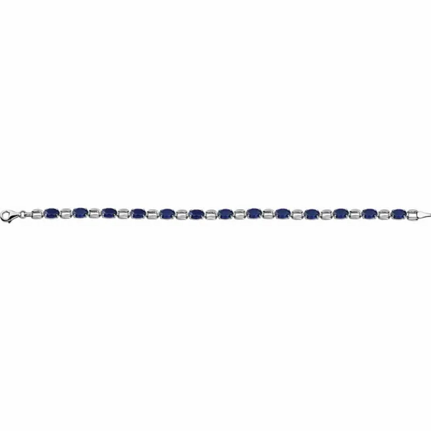 14K White Gold Oval Blue Sapphire, Blue Topaz, or Amethyst 7" Bracelet