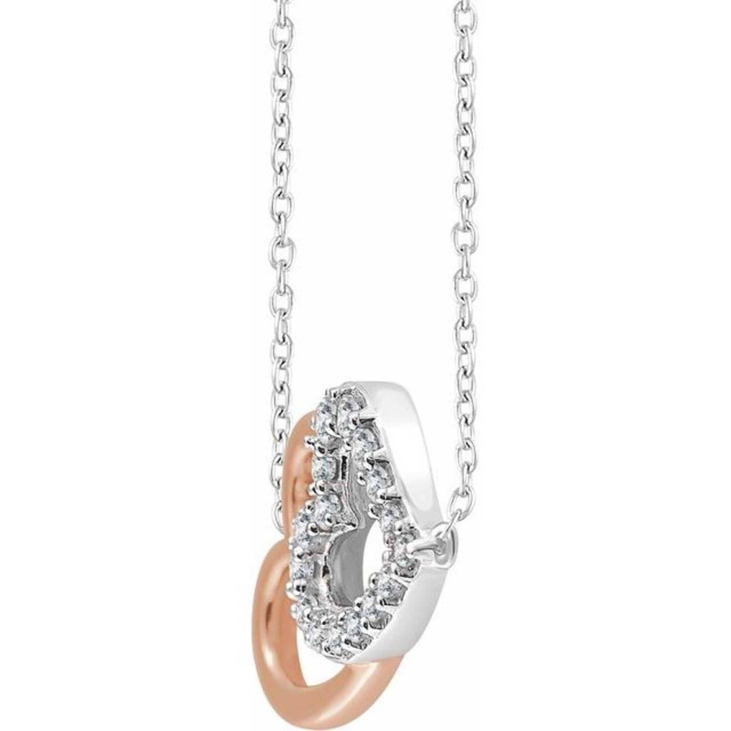 14K White and Rose Gold and Diamond Double Heart Necklace