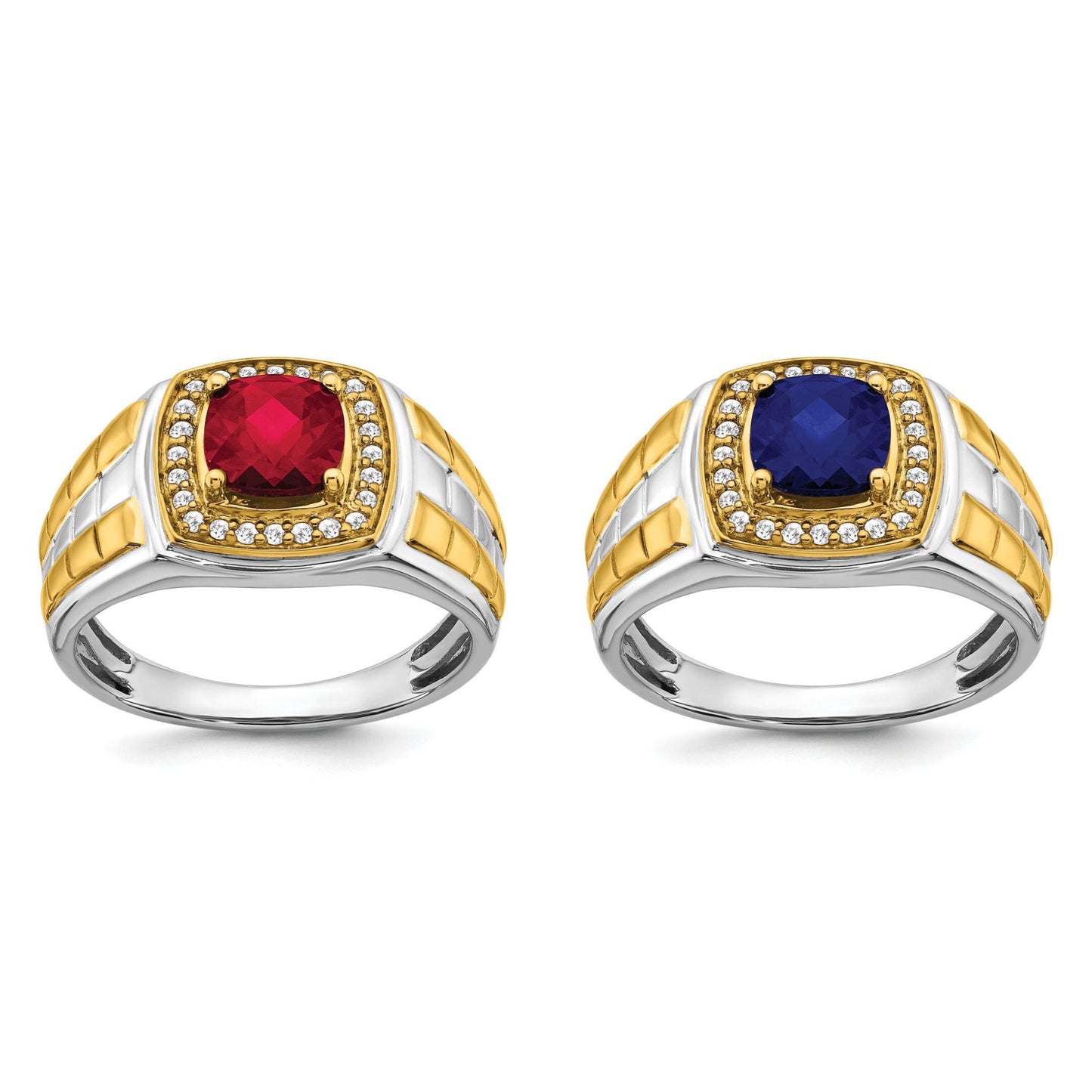14K Yellow and White Gold Two-Tone Diamond and Created Ruby or Created Sapphire Ring
