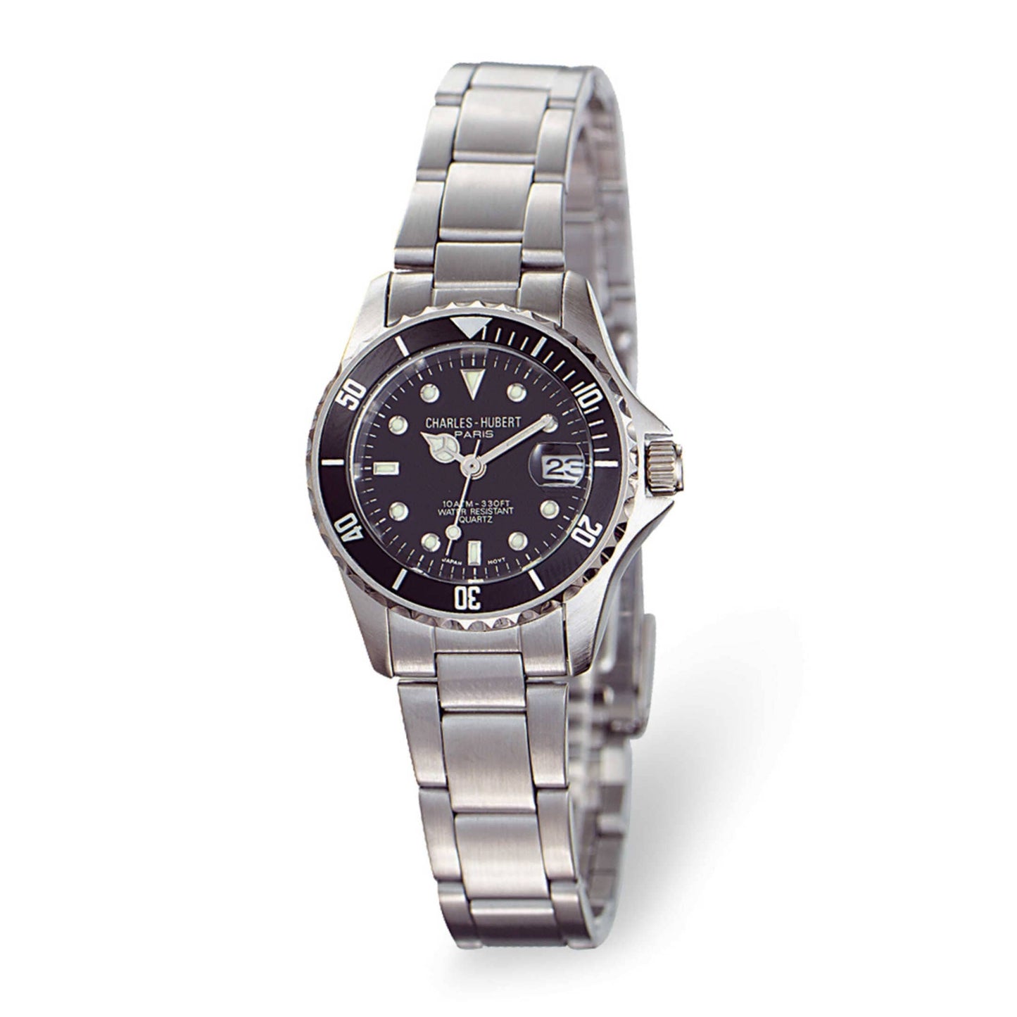 Charles Hubert Solid Stainless Steel Black Dial Watch