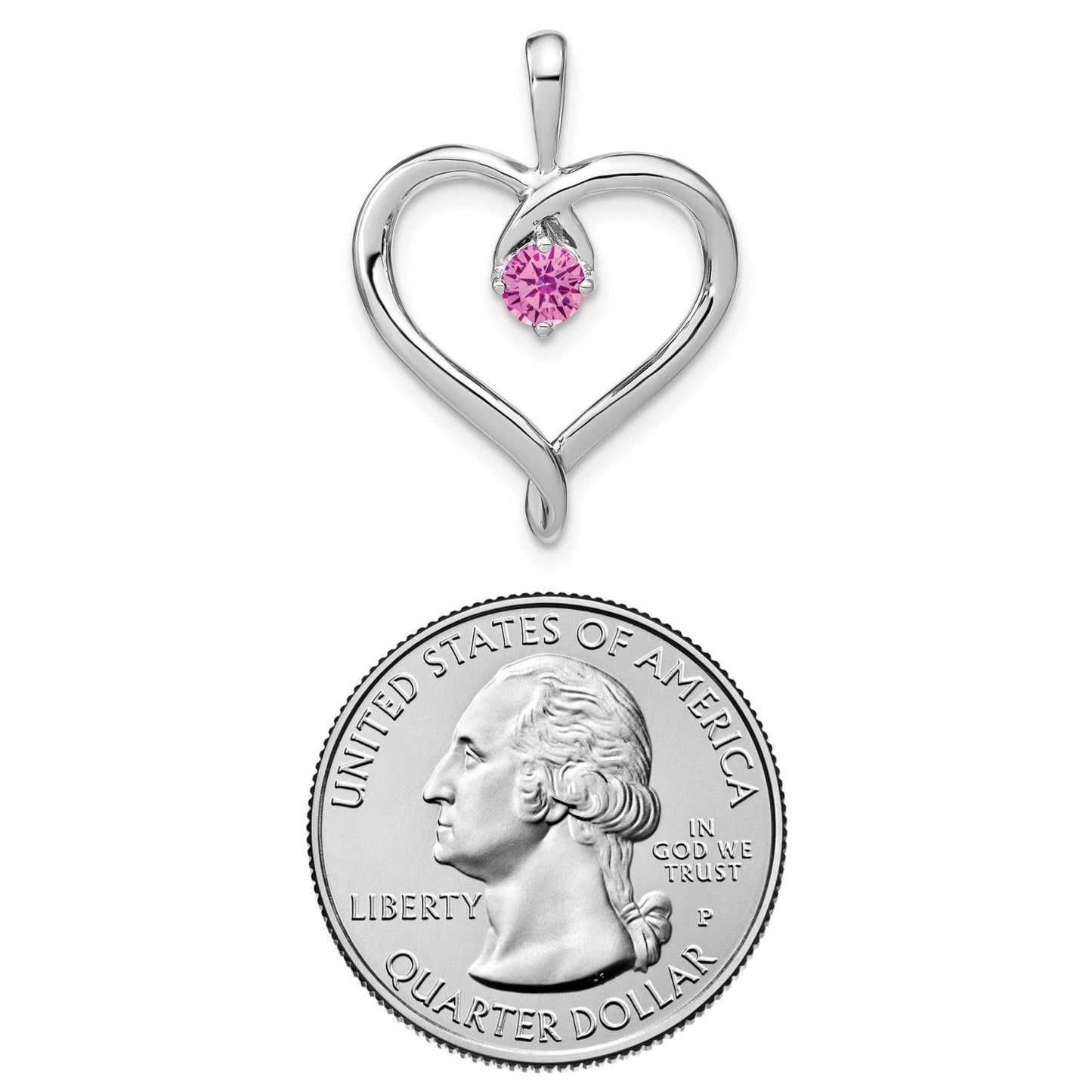 14K White Gold Created Pink Sapphire Heart Pendant