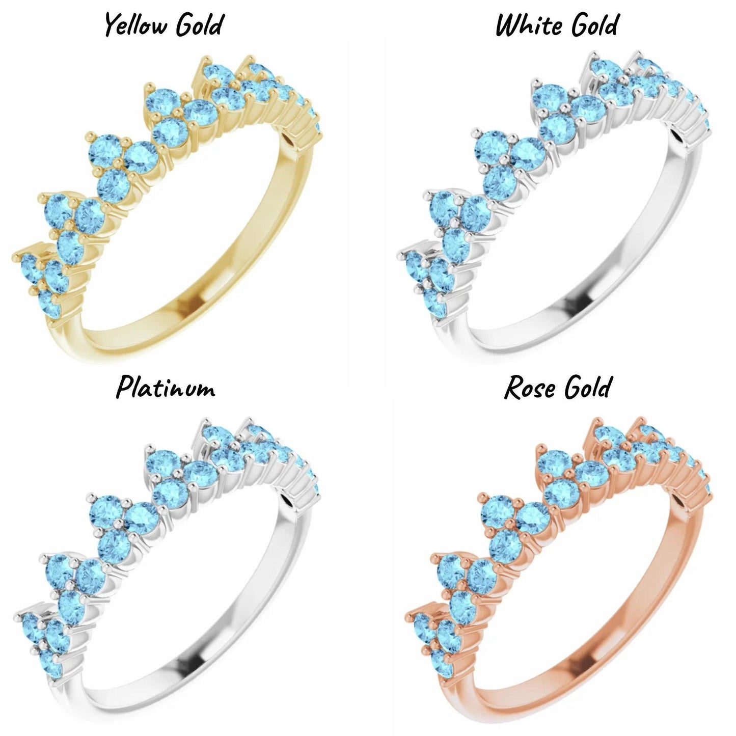 14K Yellow / White / Rose Gold or Platinum Gemstone Stackable Crown Ring