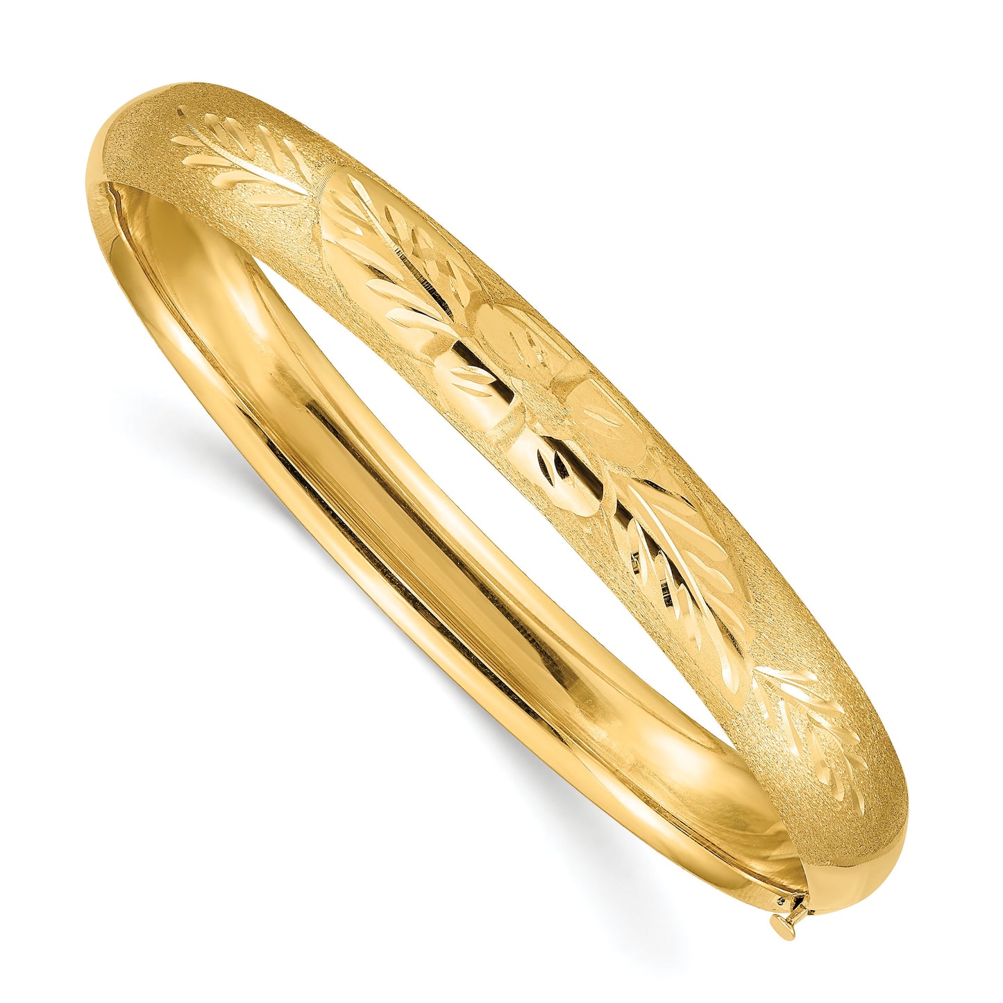 14K Yellow Gold Floral Textured Hinged Bangle Bracelets