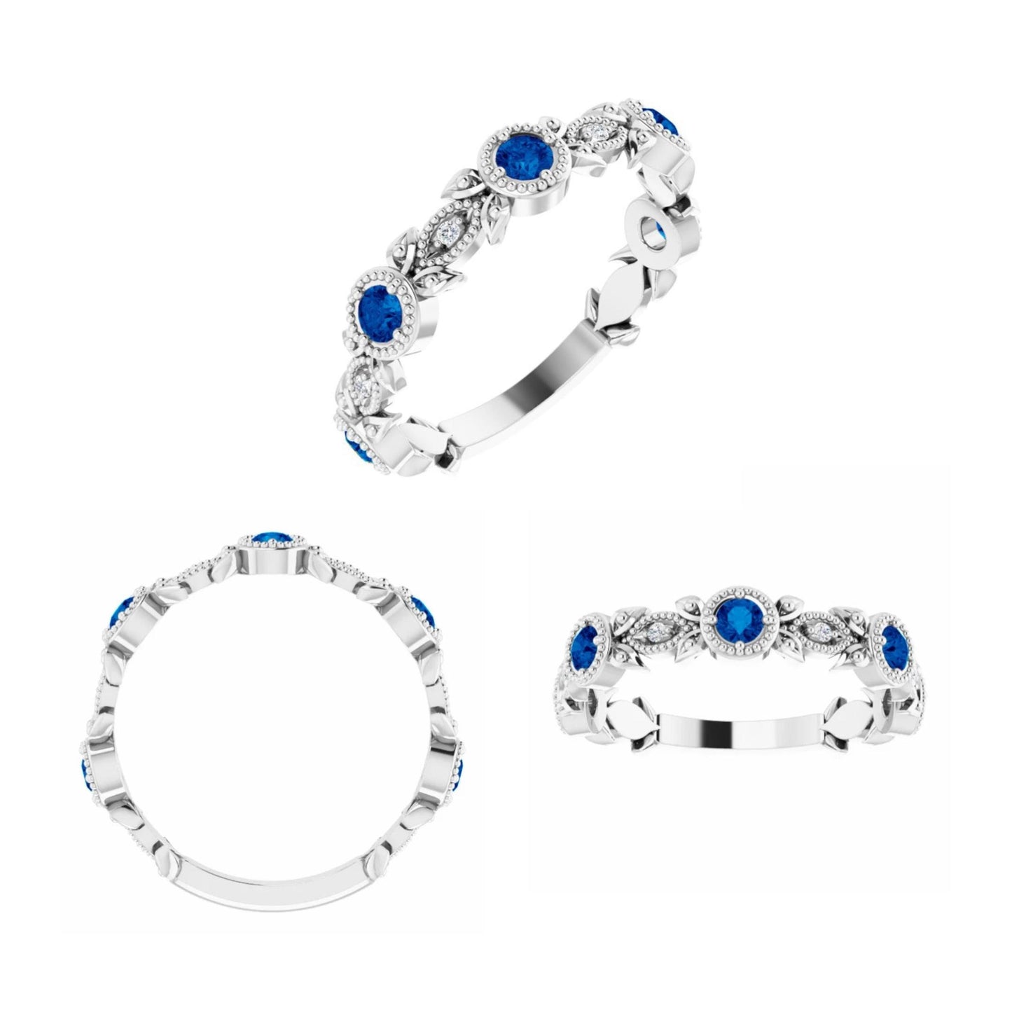 14K Yellow / White / Rose Gold or Platinum Birthstone and Diamond Leaf Ring