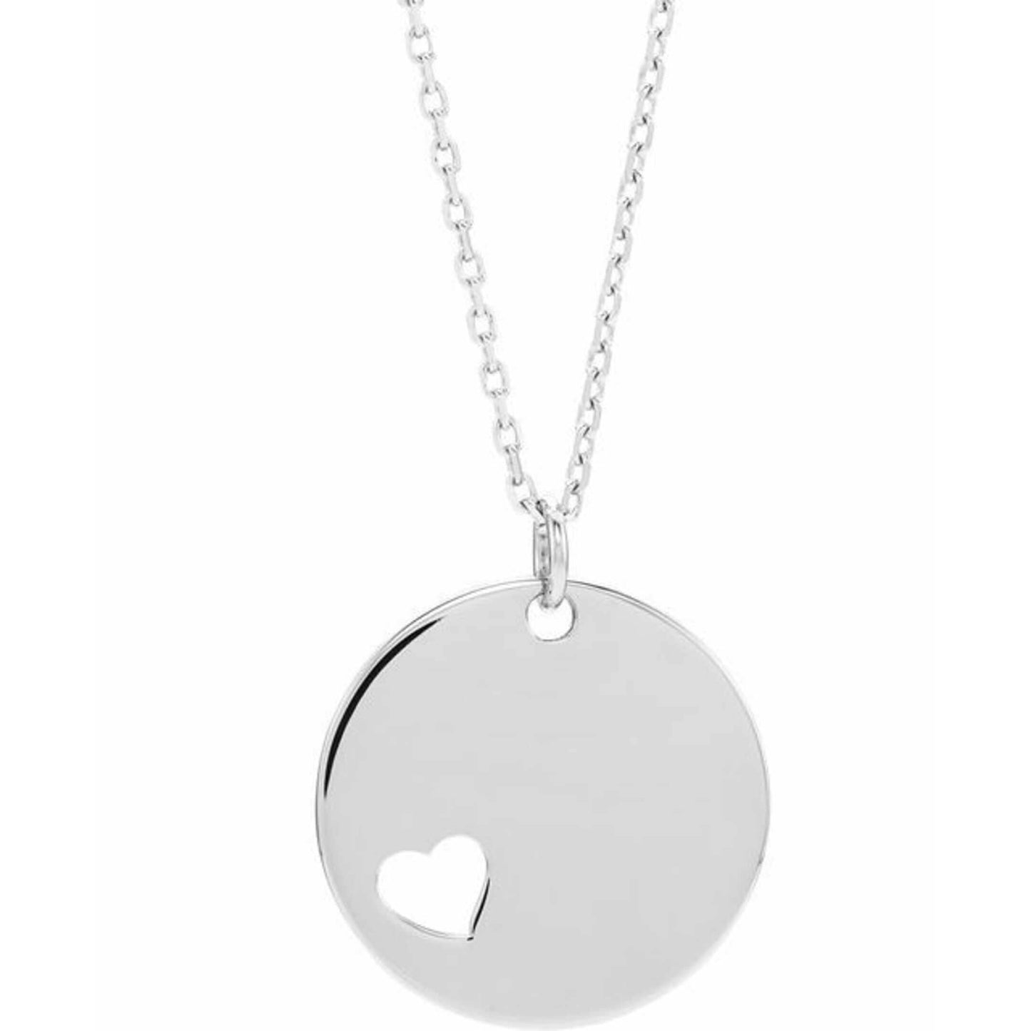 14K Yellow, White, or Rose Gold Pierced Heart Engravable Disc Pendant or Necklace