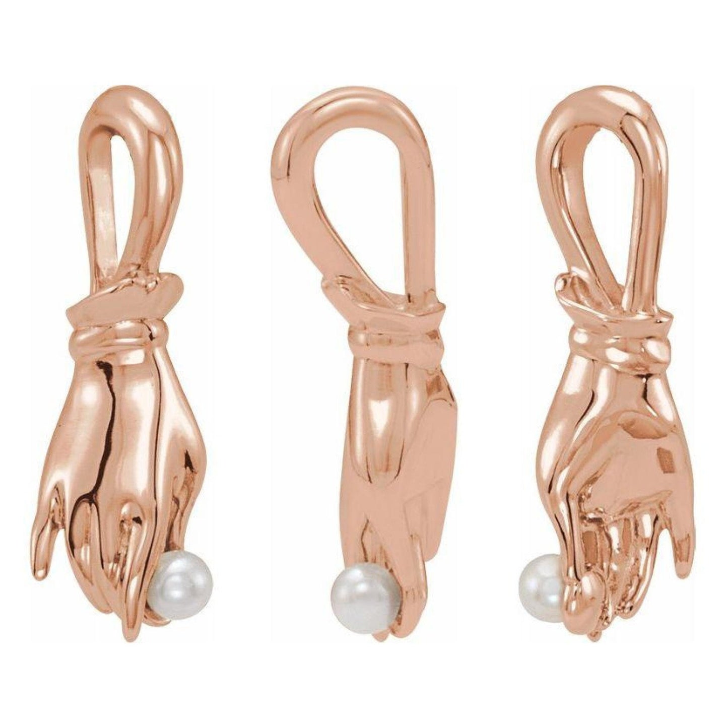 14K Yellow / White / Rose Gold or Platinum White Seed Pearl Buddha Hand Pendant or Necklace