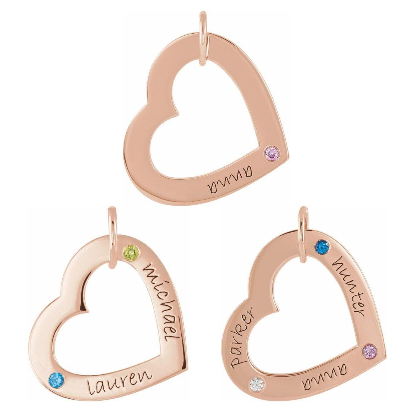 14K Yellow, White, or Rose Gold 1-3 Stone Engravable Heart Loop Pendant